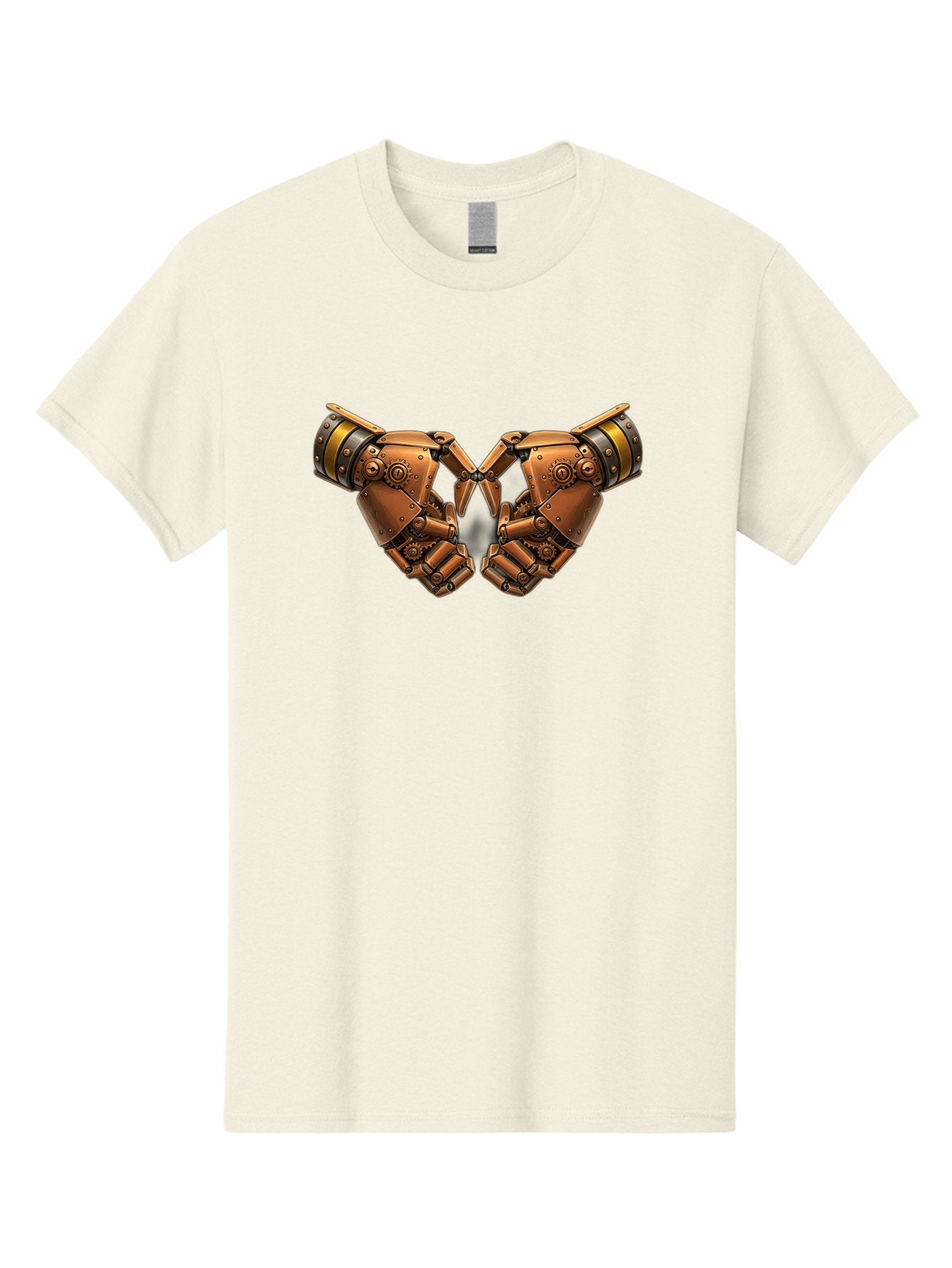 Robot-Hands Men'S Graphic Tee, 100% Cotton, Comfortable Casual Summer Wear, Machine Washable, Robotic Hands, Steampunk Design, Mechanical Fingers, Gear Details, Bronze Finish, Industrial Look, Futuristic, Robotic Love Bac374 3