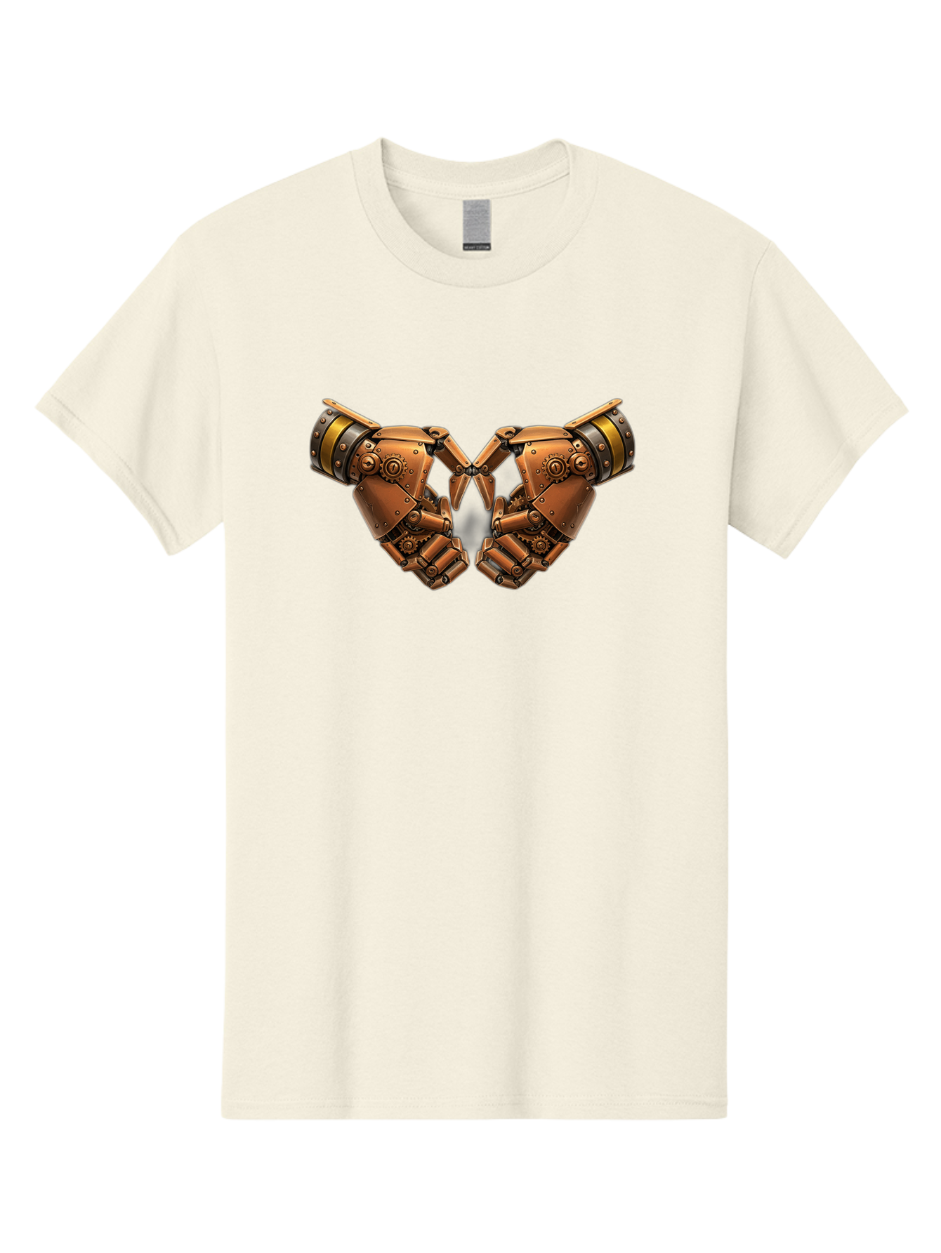 Robot-Hands Men'S Graphic Tee, 100% Cotton, Comfortable Casual Summer Wear, Machine Washable, Robotic Hands, Steampunk Design, Mechanical Fingers, Gear Details, Bronze Finish, Industrial Look, Futuristic, Robotic Love Bac374 9