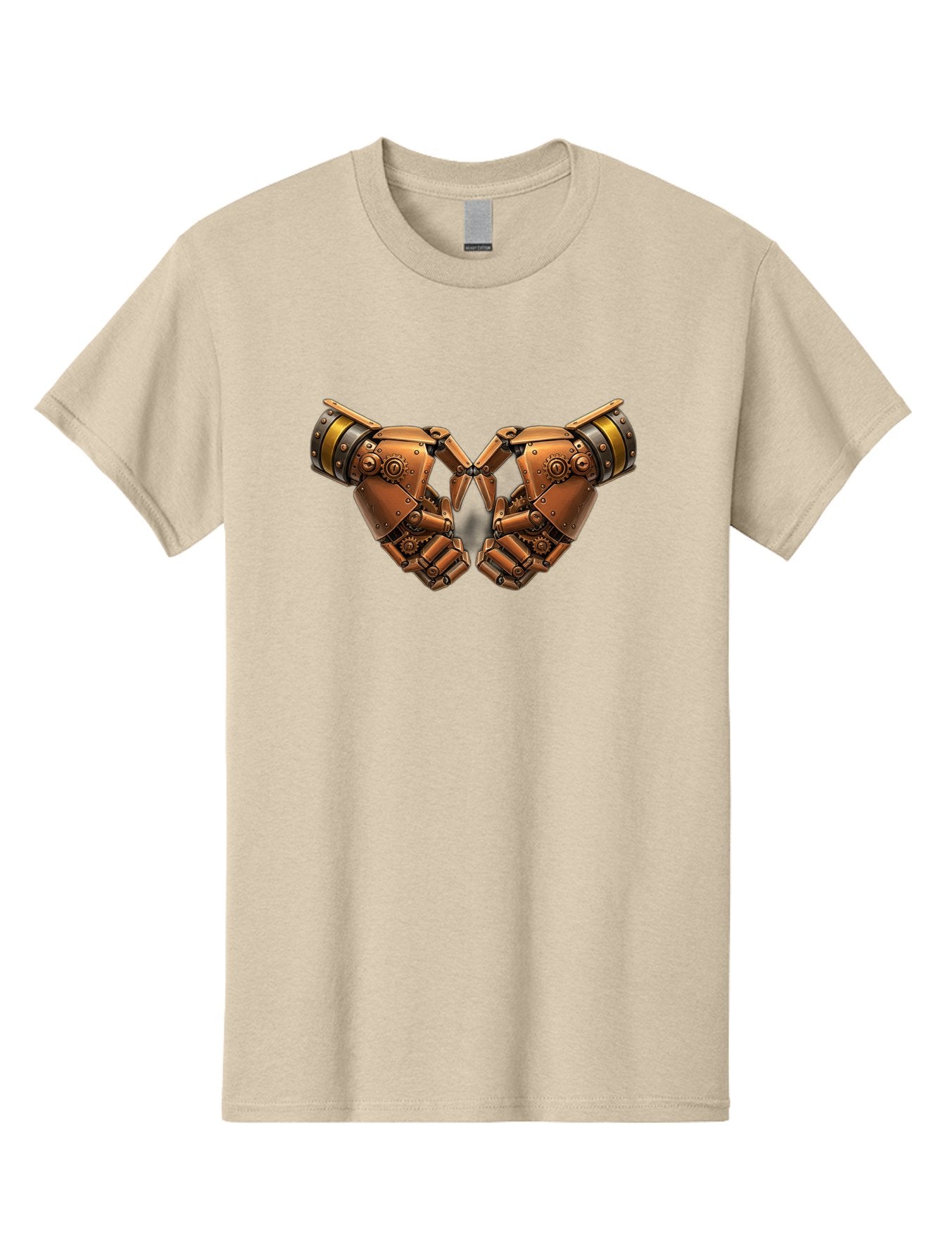 Robot-Hands Men'S Graphic Tee, 100% Cotton, Comfortable Casual Summer Wear, Machine Washable, Robotic Hands, Steampunk Design, Mechanical Fingers, Gear Details, Bronze Finish, Industrial Look, Futuristic, Robotic Love Bac374 11