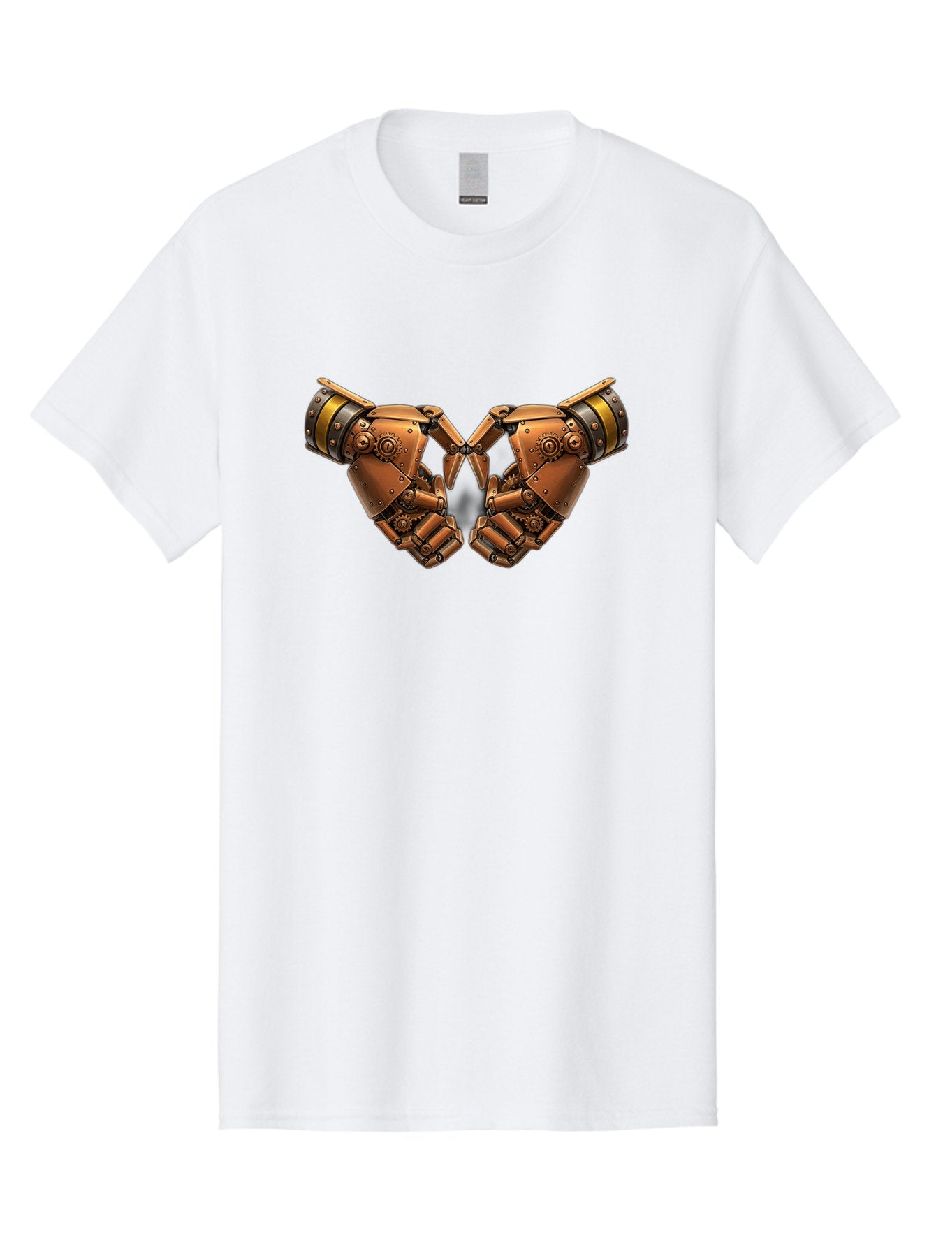 Robot-Hands Men'S Graphic Tee, 100% Cotton, Comfortable Casual Summer Wear, Machine Washable, Robotic Hands, Steampunk Design, Mechanical Fingers, Gear Details, Bronze Finish, Industrial Look, Futuristic, Robotic Love Bac374 5