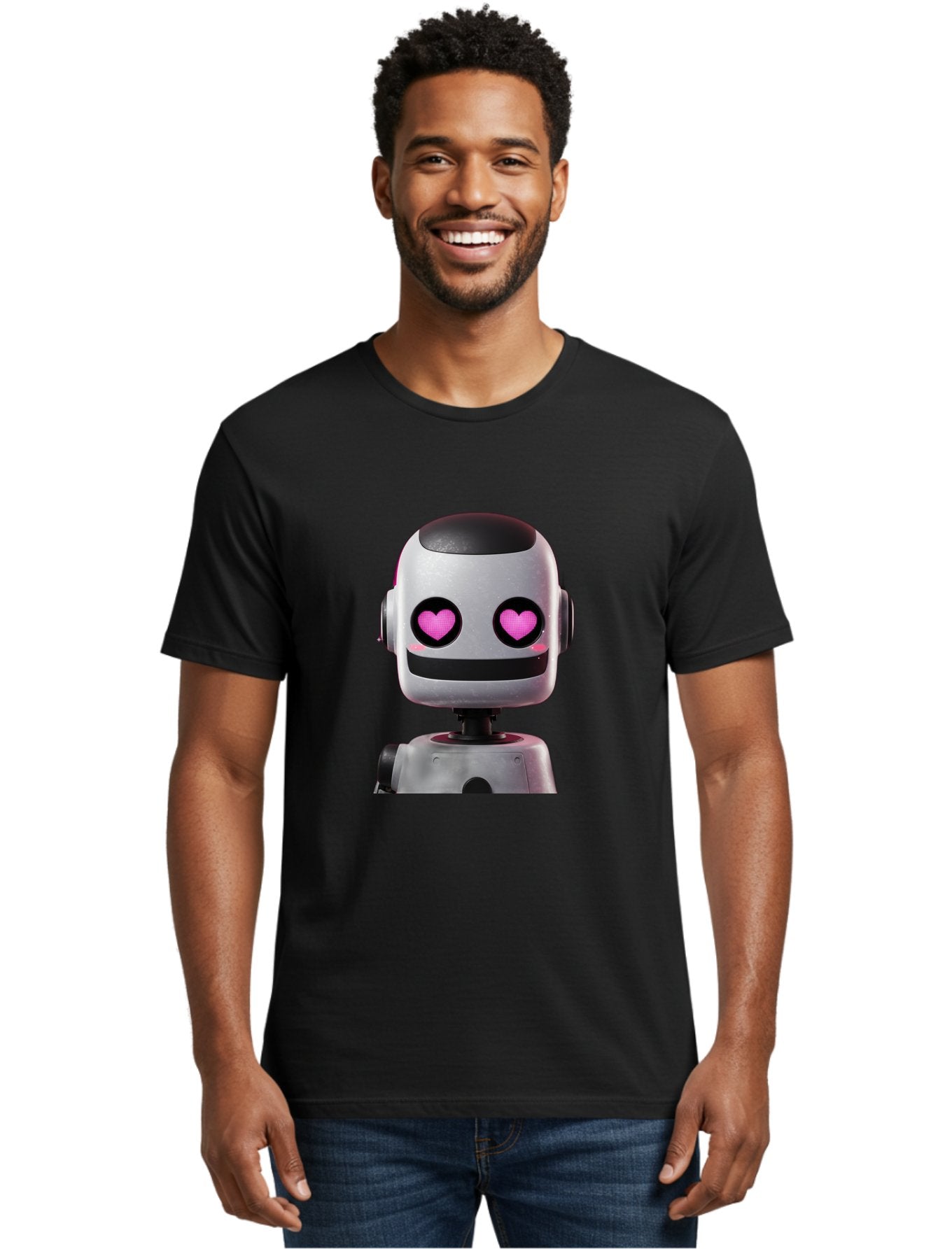 Robot-With-Heart-Eyes Men'S Graphic Tee, 100% Cotton, Comfortable Casual Summer Wear, Machine Washable, Robot With Heart Eyes, Cute Robot, Artificial Intelligence, Machine Learning, Friendly Robot, Silver Robot, Pink Heart Eyes, Robotic Face, Bac377 28