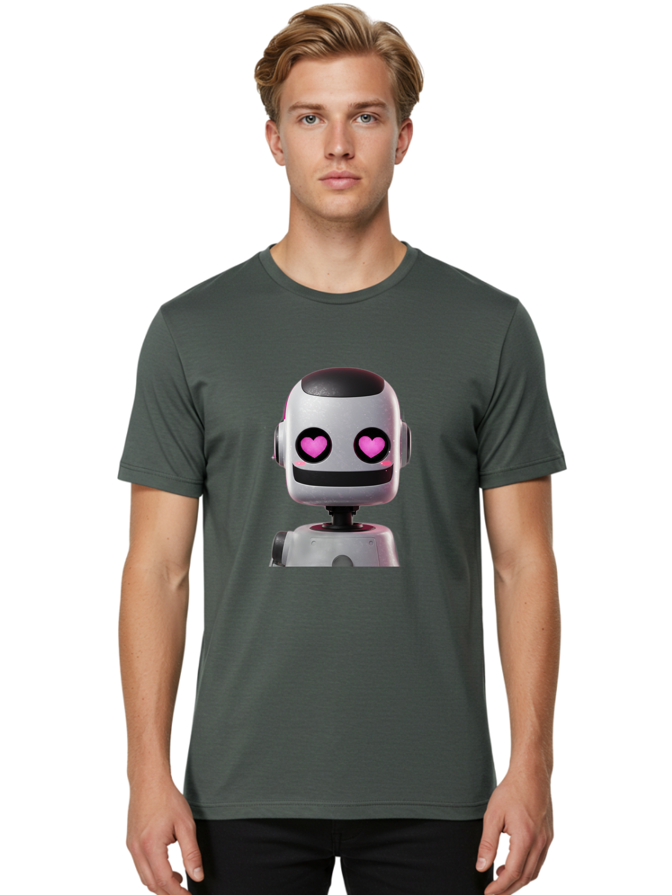 Robot-With-Heart-Eyes Men'S Graphic Tee, 100% Cotton, Comfortable Casual Summer Wear, Machine Washable, Robot With Heart Eyes, Cute Robot, Artificial Intelligence, Machine Learning, Friendly Robot, Silver Robot, Pink Heart Eyes, Robotic Face, Bac377 22