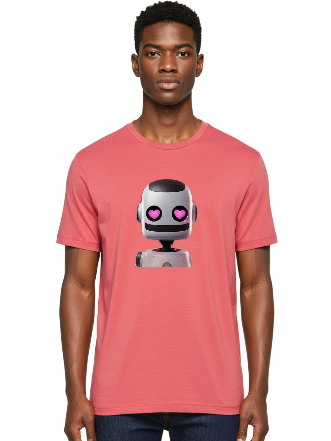 Robot-With-Heart-Eyes Men'S Graphic Tee, 100% Cotton, Comfortable Casual Summer Wear, Machine Washable, Robot With Heart Eyes, Cute Robot, Artificial Intelligence, Machine Learning, Friendly Robot, Silver Robot, Pink Heart Eyes, Robotic Face, Bac377 19