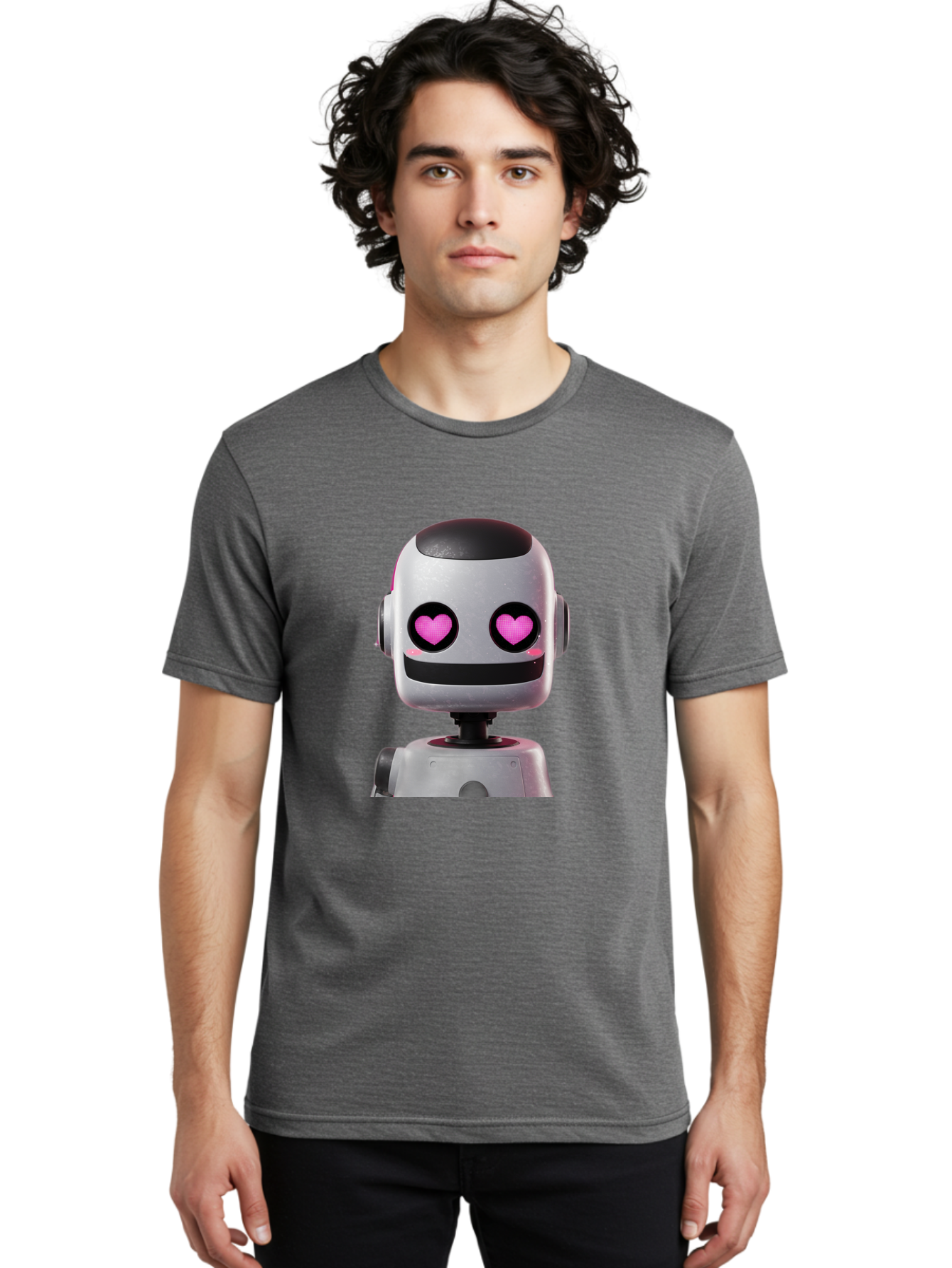 Robot-With-Heart-Eyes Men'S Graphic Tee, 100% Cotton, Comfortable Casual Summer Wear, Machine Washable, Robot With Heart Eyes, Cute Robot, Artificial Intelligence, Machine Learning, Friendly Robot, Silver Robot, Pink Heart Eyes, Robotic Face, Bac377 23