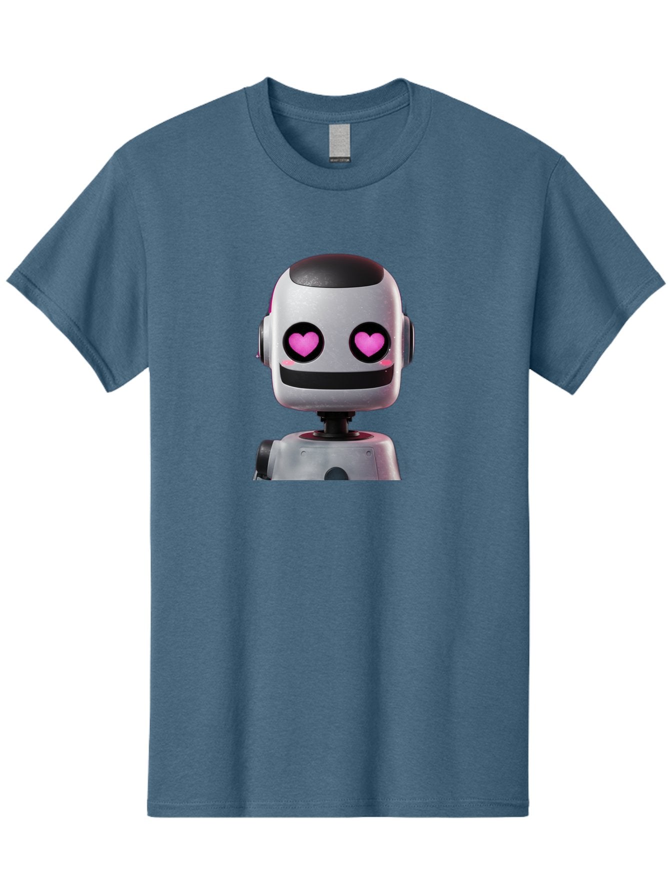 Robot-With-Heart-Eyes Men'S Graphic Tee, 100% Cotton, Comfortable Casual Summer Wear, Machine Washable, Robot With Heart Eyes, Cute Robot, Artificial Intelligence, Machine Learning, Friendly Robot, Silver Robot, Pink Heart Eyes, Robotic Face, Bac377 10