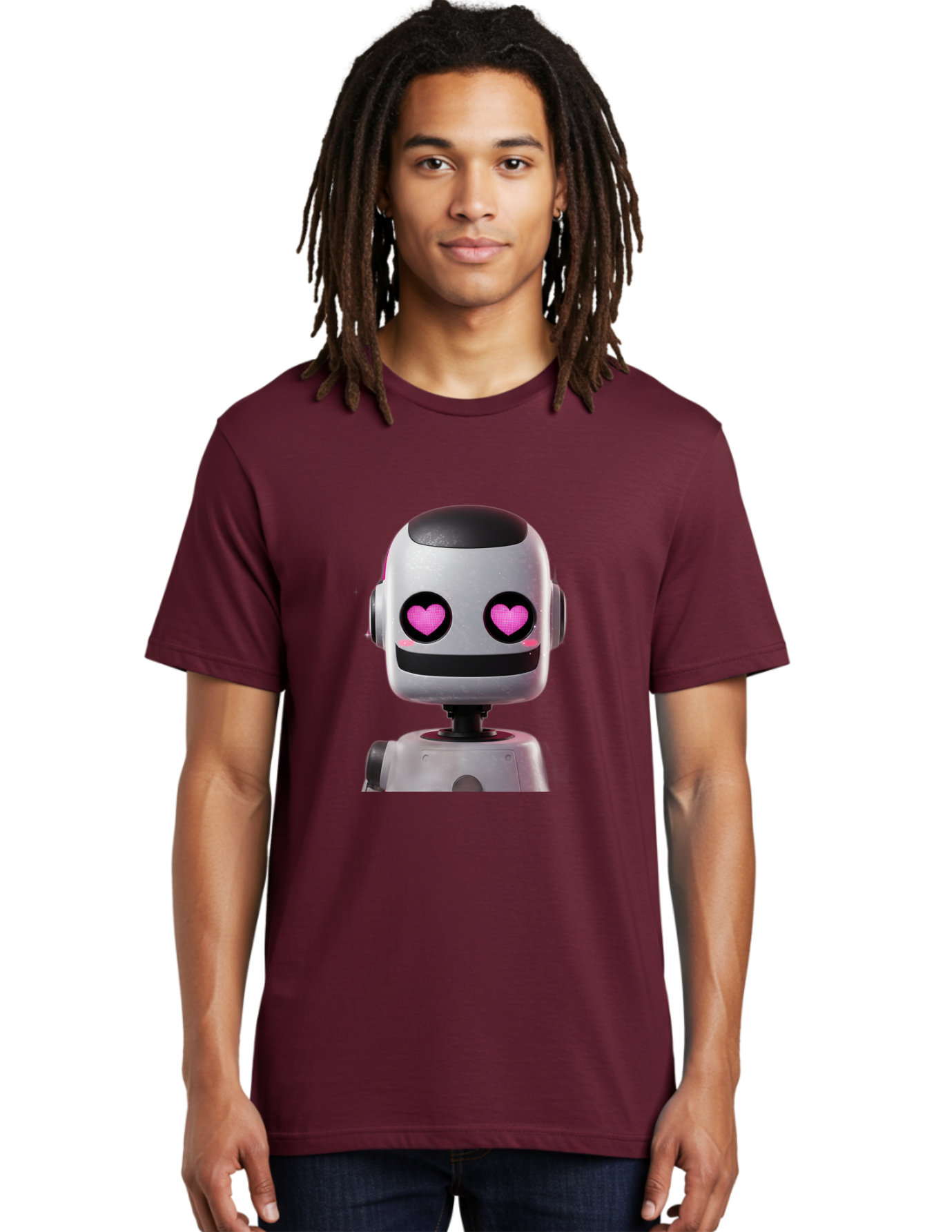 Robot-With-Heart-Eyes Men'S Graphic Tee, 100% Cotton, Comfortable Casual Summer Wear, Machine Washable, Robot With Heart Eyes, Cute Robot, Artificial Intelligence, Machine Learning, Friendly Robot, Silver Robot, Pink Heart Eyes, Robotic Face, Bac377 21