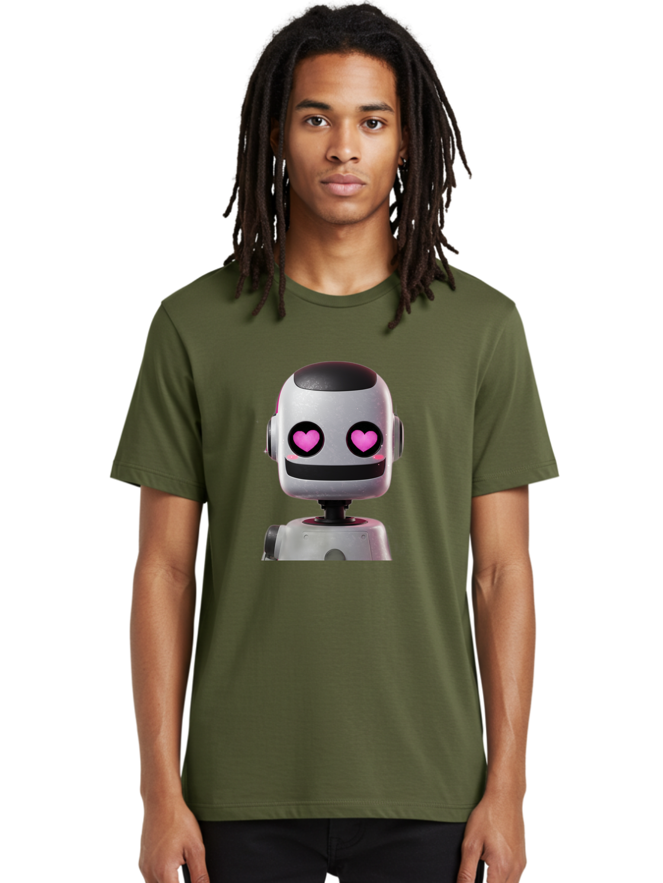Robot-With-Heart-Eyes Men'S Graphic Tee, 100% Cotton, Comfortable Casual Summer Wear, Machine Washable, Robot With Heart Eyes, Cute Robot, Artificial Intelligence, Machine Learning, Friendly Robot, Silver Robot, Pink Heart Eyes, Robotic Face, Bac377 16