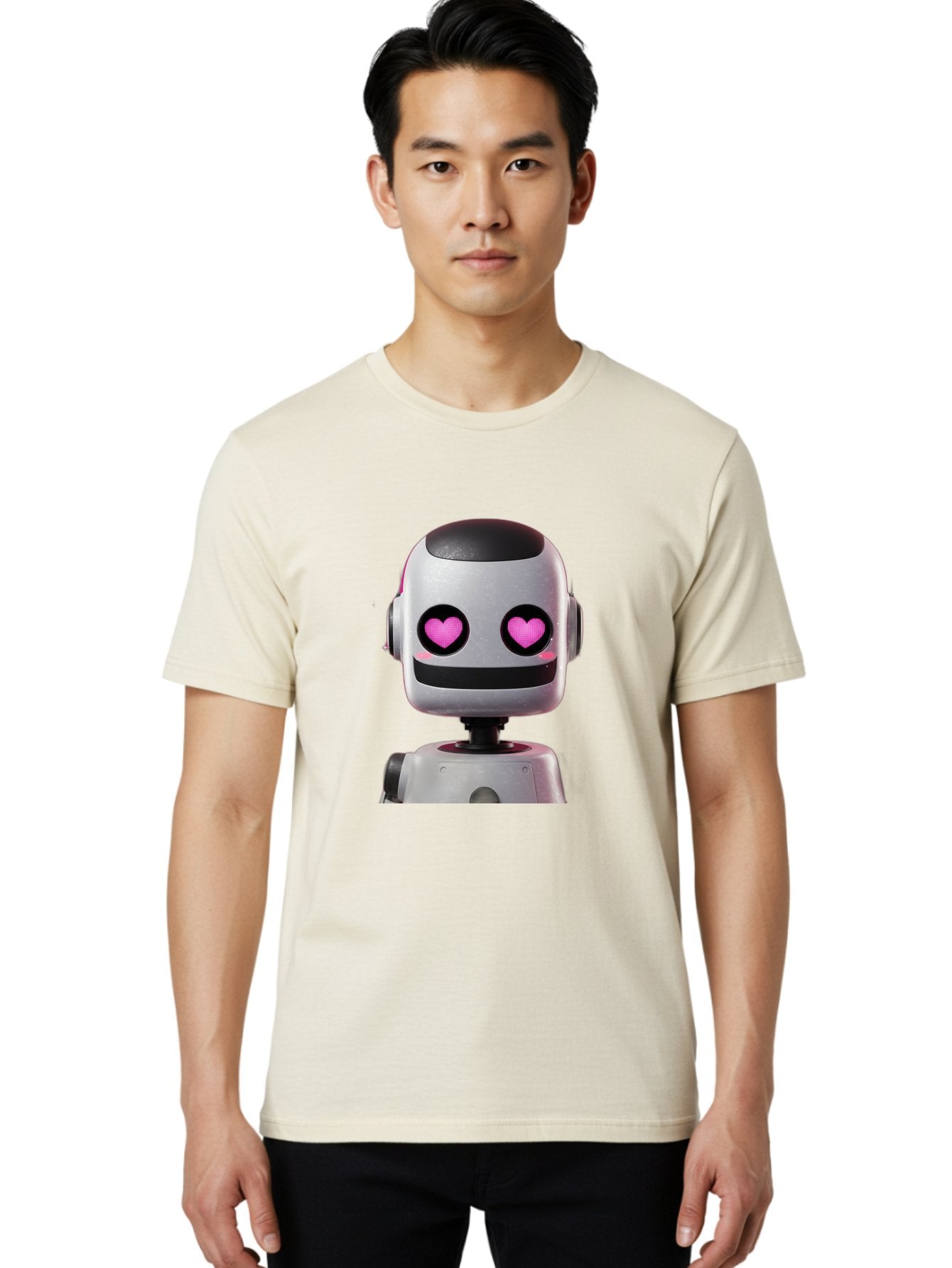 Robot-With-Heart-Eyes Men'S Graphic Tee, 100% Cotton, Comfortable Casual Summer Wear, Machine Washable, Robot With Heart Eyes, Cute Robot, Artificial Intelligence, Machine Learning, Friendly Robot, Silver Robot, Pink Heart Eyes, Robotic Face, Bac377 29