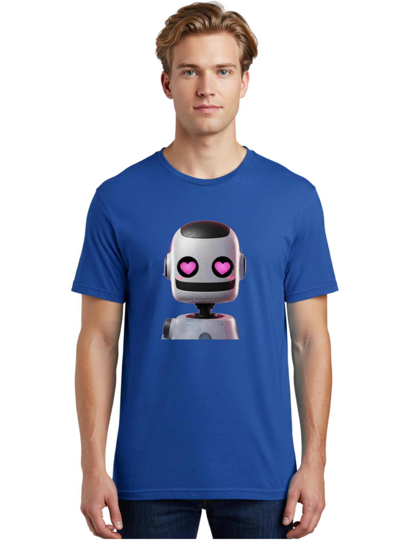 Robot-With-Heart-Eyes Men'S Graphic Tee, 100% Cotton, Comfortable Casual Summer Wear, Machine Washable, Robot With Heart Eyes, Cute Robot, Artificial Intelligence, Machine Learning, Friendly Robot, Silver Robot, Pink Heart Eyes, Robotic Face, Bac377 30