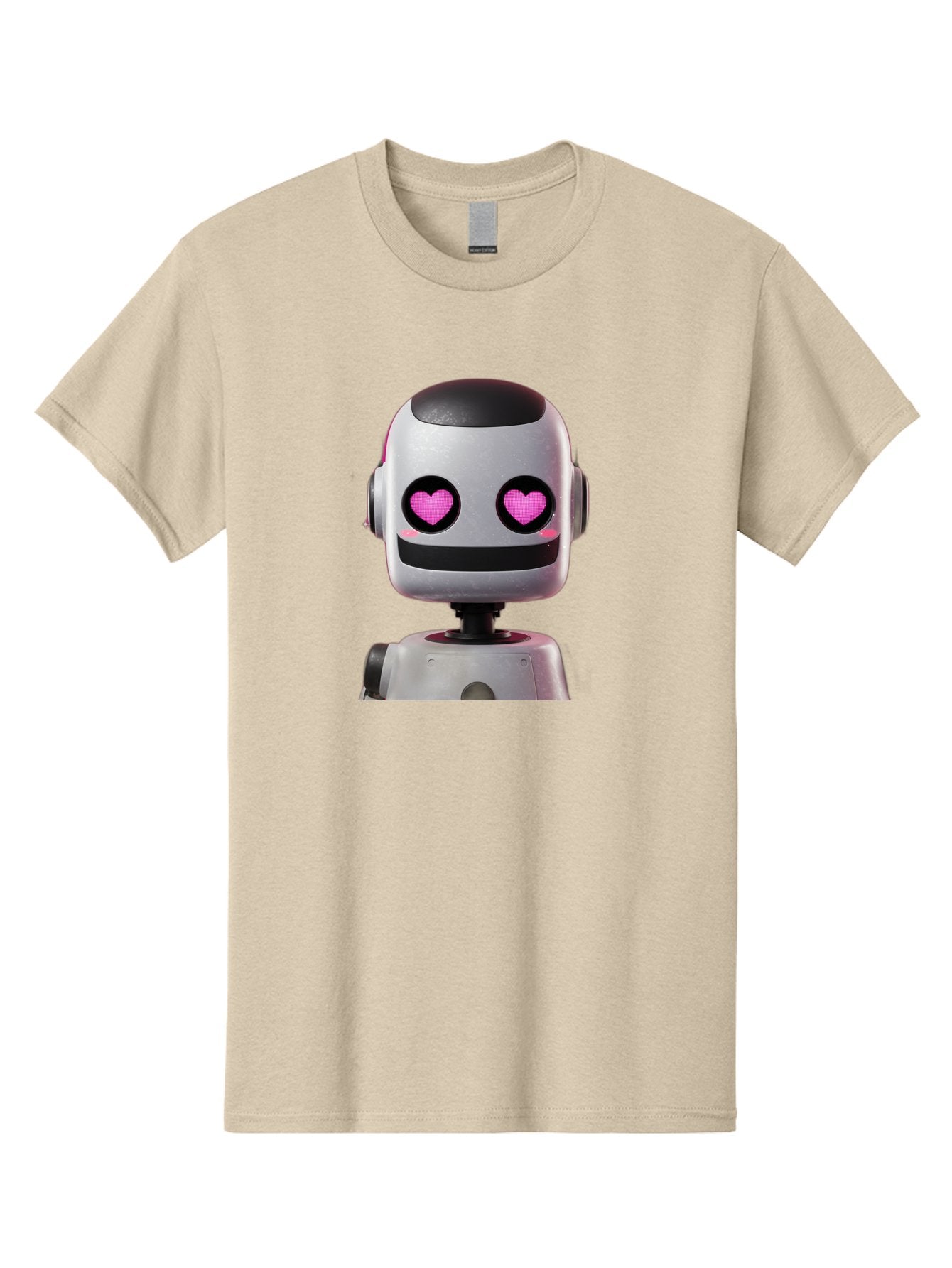 Robot-With-Heart-Eyes Men'S Graphic Tee, 100% Cotton, Comfortable Casual Summer Wear, Machine Washable, Robot With Heart Eyes, Cute Robot, Artificial Intelligence, Machine Learning, Friendly Robot, Silver Robot, Pink Heart Eyes, Robotic Face, Bac377 3
