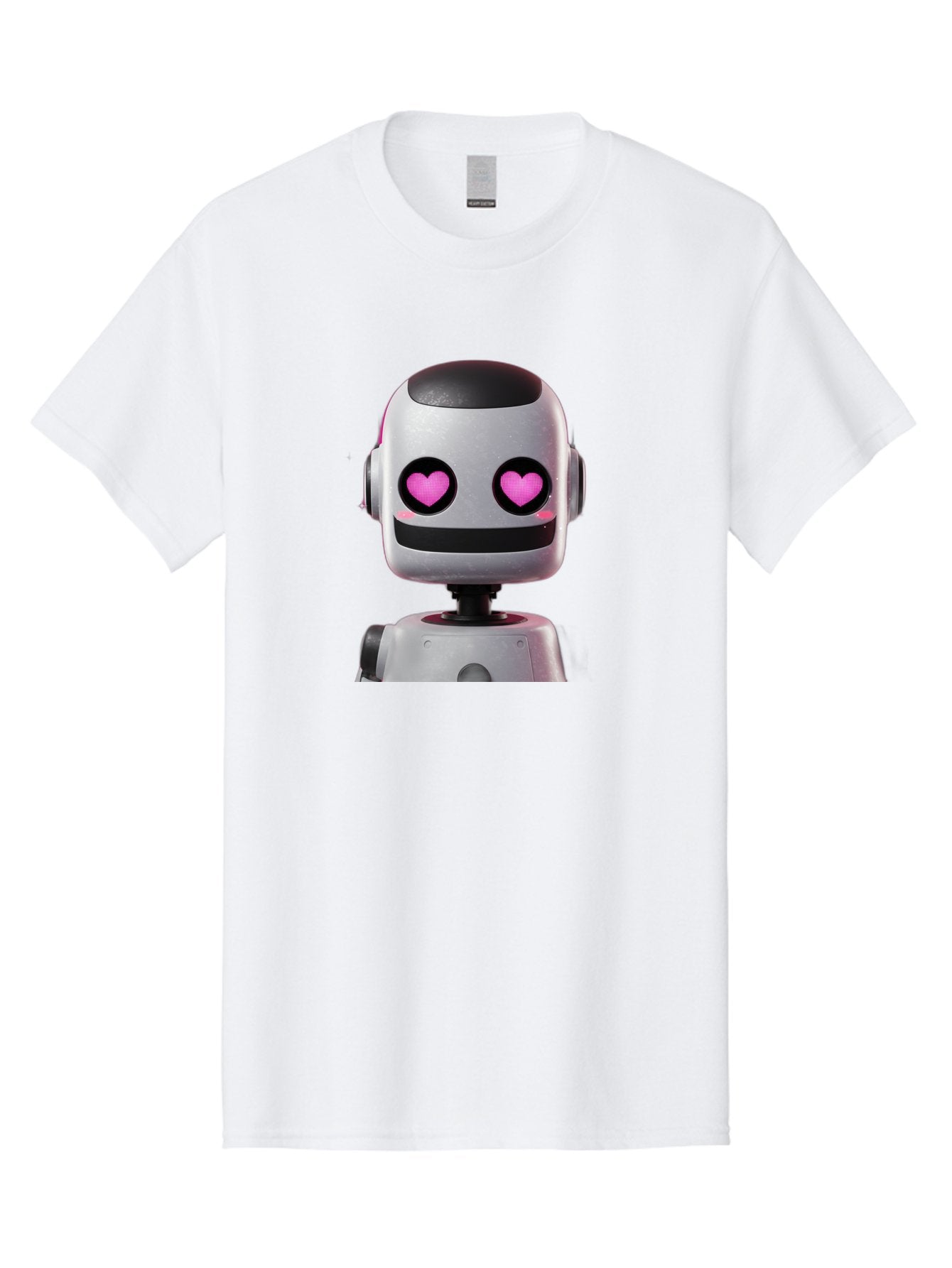 Robot-With-Heart-Eyes Men'S Graphic Tee, 100% Cotton, Comfortable Casual Summer Wear, Machine Washable, Robot With Heart Eyes, Cute Robot, Artificial Intelligence, Machine Learning, Friendly Robot, Silver Robot, Pink Heart Eyes, Robotic Face, Bac377