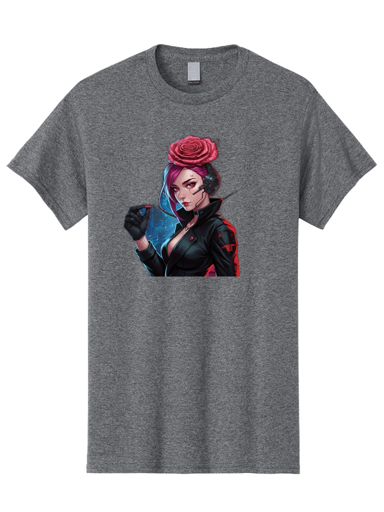 Rose-Girl Men'S Graphic Tee, 100% Cotton, Comfortable Casual Summer Wear, Machine Washable, Pink Hair, Red Rose, Black Leather Jacket, Cyberpunk Style, Futuristic Fashion, Gaming Character, League Of Legends, Esports, K/Da Akali Bac378 14