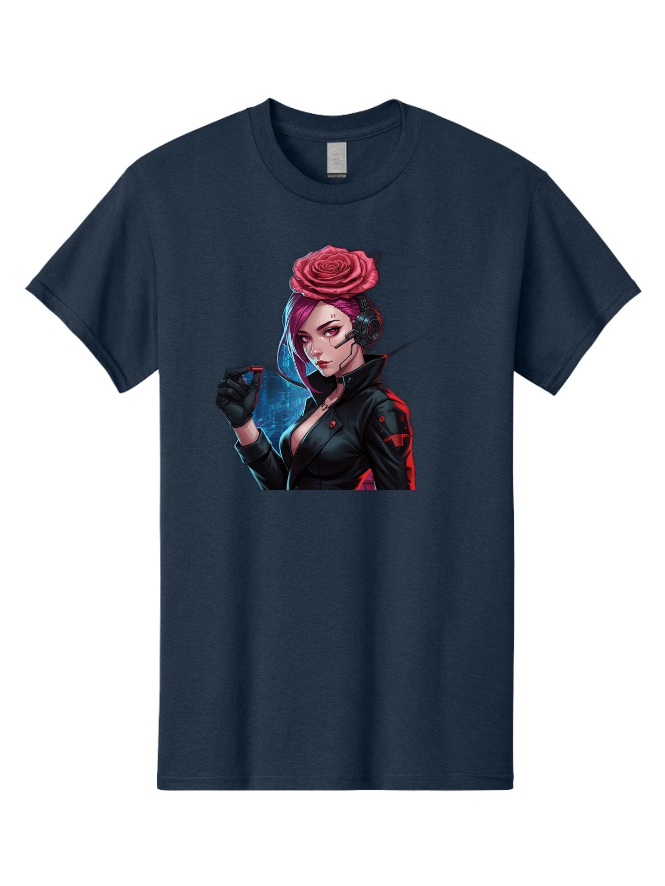 Rose-Girl Men'S Graphic Tee, 100% Cotton, Comfortable Casual Summer Wear, Machine Washable, Pink Hair, Red Rose, Black Leather Jacket, Cyberpunk Style, Futuristic Fashion, Gaming Character, League Of Legends, Esports, K/Da Akali Bac378 5
