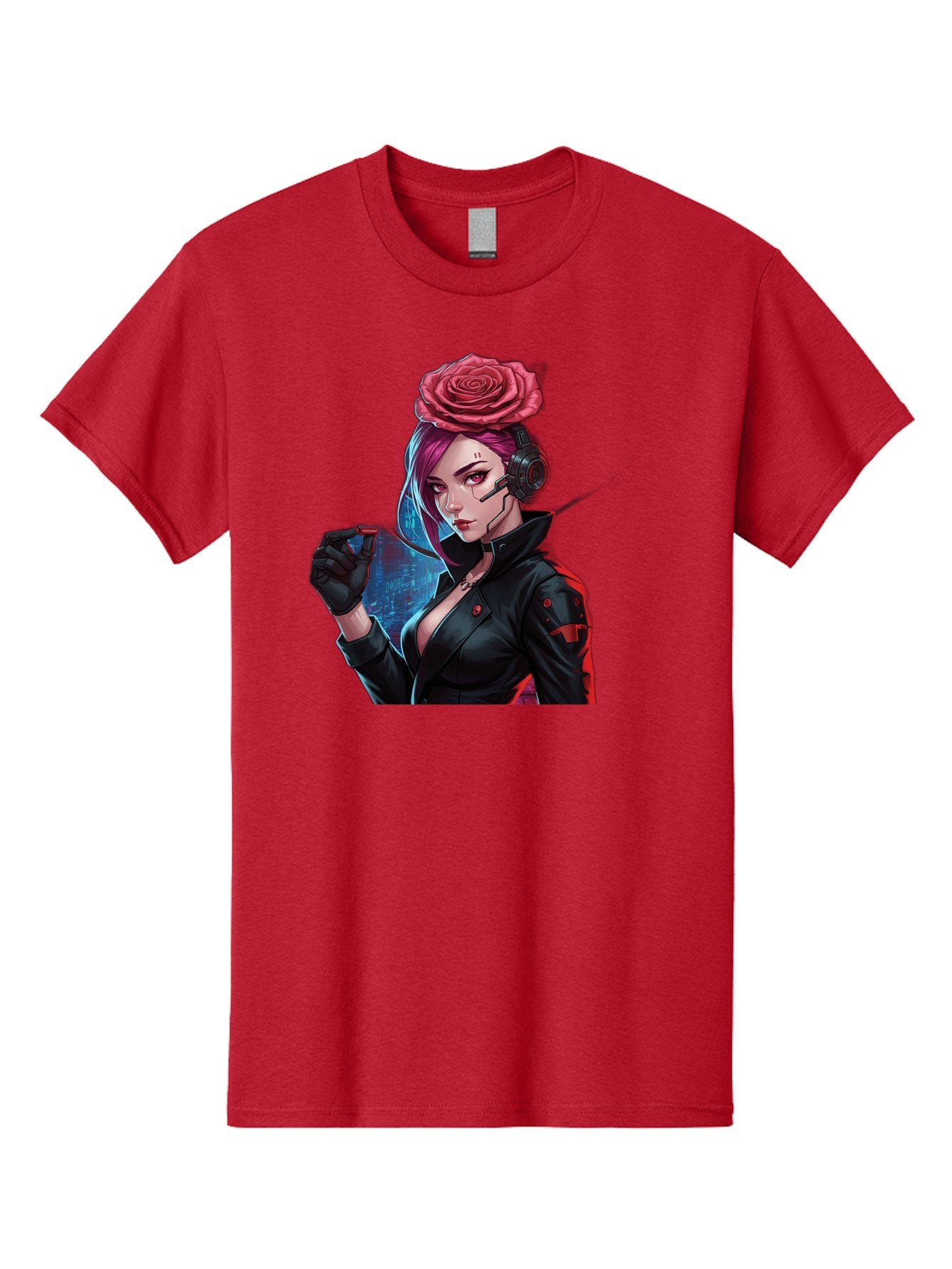 Rose-Girl Men'S Graphic Tee, 100% Cotton, Comfortable Casual Summer Wear, Machine Washable, Pink Hair, Red Rose, Black Leather Jacket, Cyberpunk Style, Futuristic Fashion, Gaming Character, League Of Legends, Esports, K/Da Akali Bac378 9