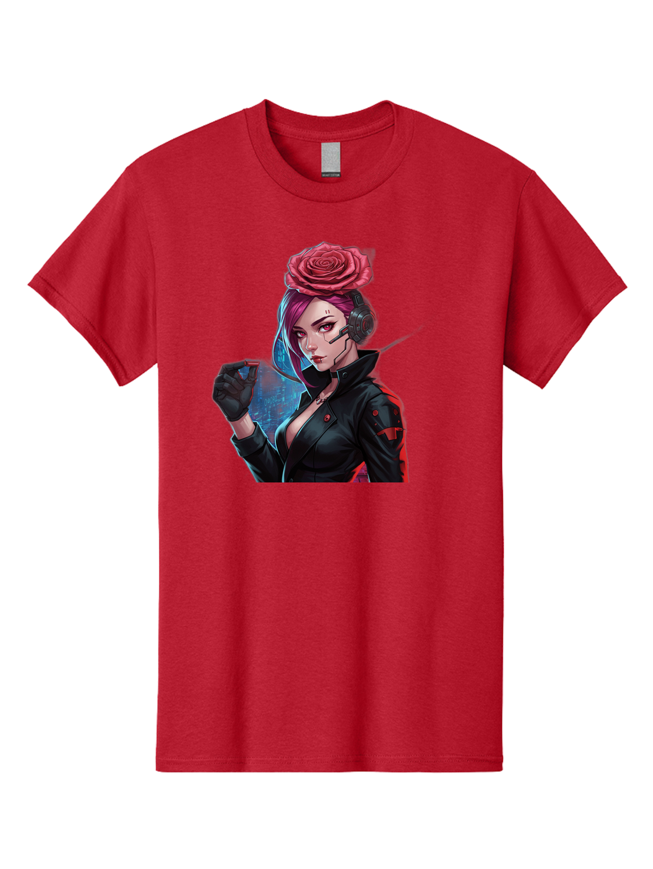 Rose-Girl Men'S Graphic Tee, 100% Cotton, Comfortable Casual Summer Wear, Machine Washable, Pink Hair, Red Rose, Black Leather Jacket, Cyberpunk Style, Futuristic Fashion, Gaming Character, League Of Legends, Esports, K/Da Akali Bac378 5