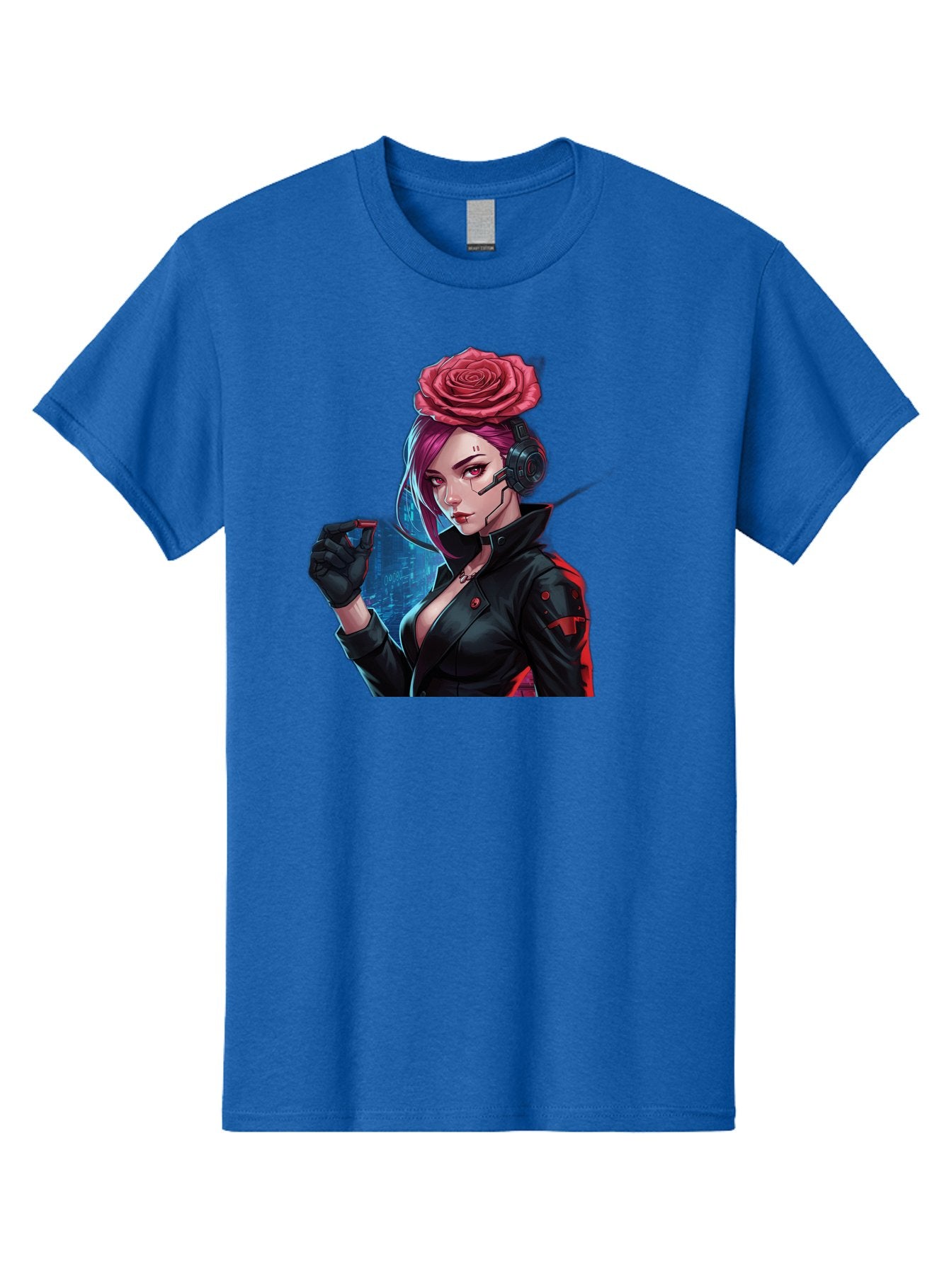 Rose-Girl Men'S Graphic Tee, 100% Cotton, Comfortable Casual Summer Wear, Machine Washable, Pink Hair, Red Rose, Black Leather Jacket, Cyberpunk Style, Futuristic Fashion, Gaming Character, League Of Legends, Esports, K/Da Akali Bac378 10