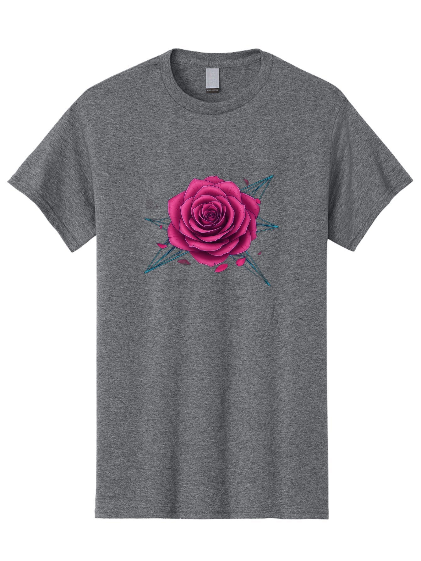 Rose-Star Men'S Graphic Tee, 100% Cotton, Comfortable Casual Summer Wear, Machine Washable, Pink Rose, Thorn Star, Falling Petals, Symbolic Art, Intricate Design, Floral Motif, Romantic Symbolism, Gothic Elegance, Mystical Themes Bac379 13