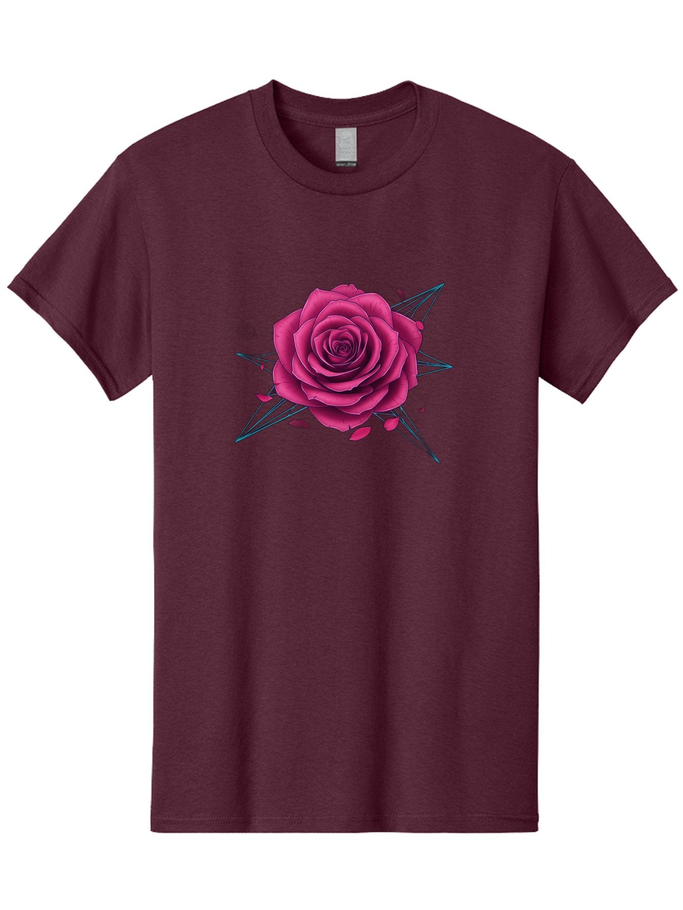 Rose-Star Men'S Graphic Tee, 100% Cotton, Comfortable Casual Summer Wear, Machine Washable, Pink Rose, Thorn Star, Falling Petals, Symbolic Art, Intricate Design, Floral Motif, Romantic Symbolism, Gothic Elegance, Mystical Themes Bac379 3