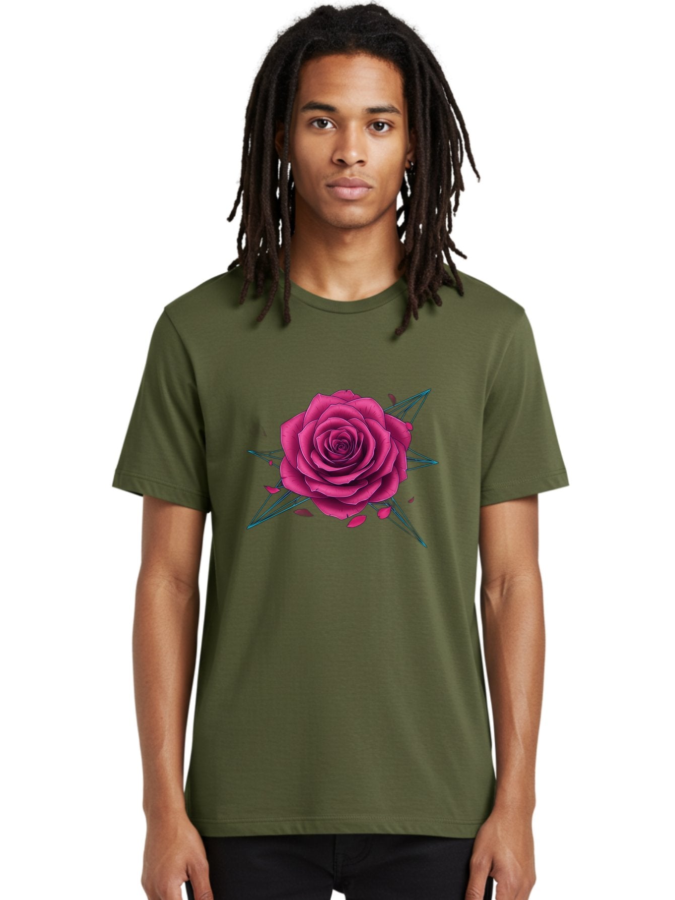 Rose-Star Men'S Graphic Tee, 100% Cotton, Comfortable Casual Summer Wear, Machine Washable, Pink Rose, Thorn Star, Falling Petals, Symbolic Art, Intricate Design, Floral Motif, Romantic Symbolism, Gothic Elegance, Mystical Themes Bac379 29