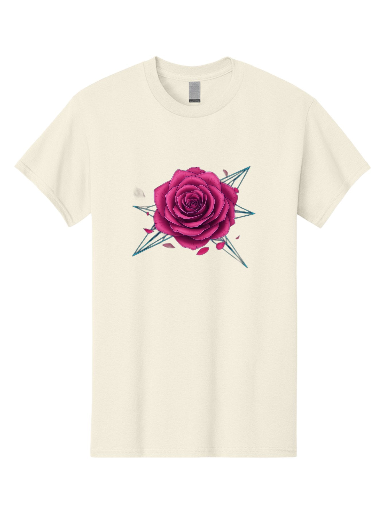 Rose-Star Men'S Graphic Tee, 100% Cotton, Comfortable Casual Summer Wear, Machine Washable, Pink Rose, Thorn Star, Falling Petals, Symbolic Art, Intricate Design, Floral Motif, Romantic Symbolism, Gothic Elegance, Mystical Themes Bac379