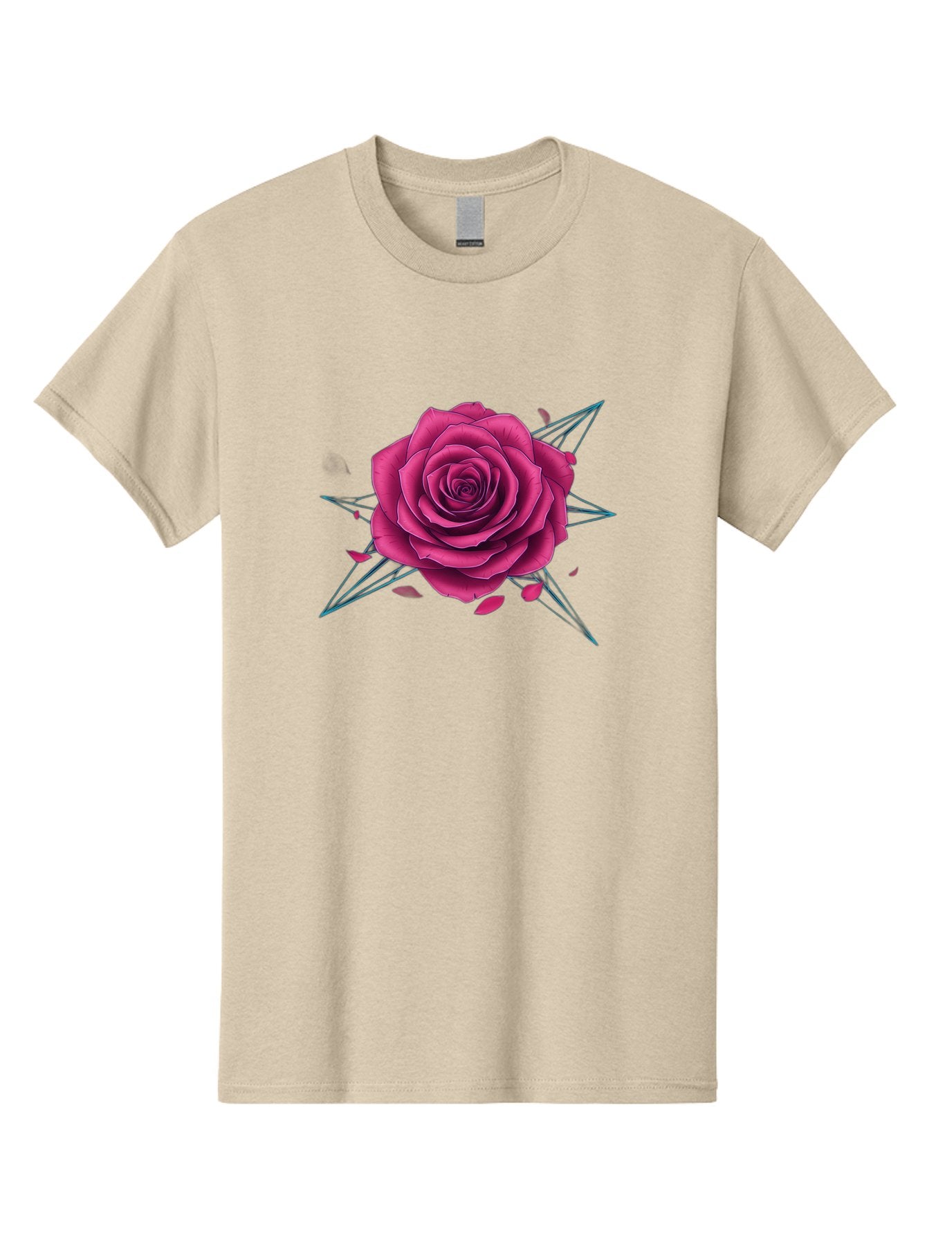 Rose-Star Men'S Graphic Tee, 100% Cotton, Comfortable Casual Summer Wear, Machine Washable, Pink Rose, Thorn Star, Falling Petals, Symbolic Art, Intricate Design, Floral Motif, Romantic Symbolism, Gothic Elegance, Mystical Themes Bac379 5