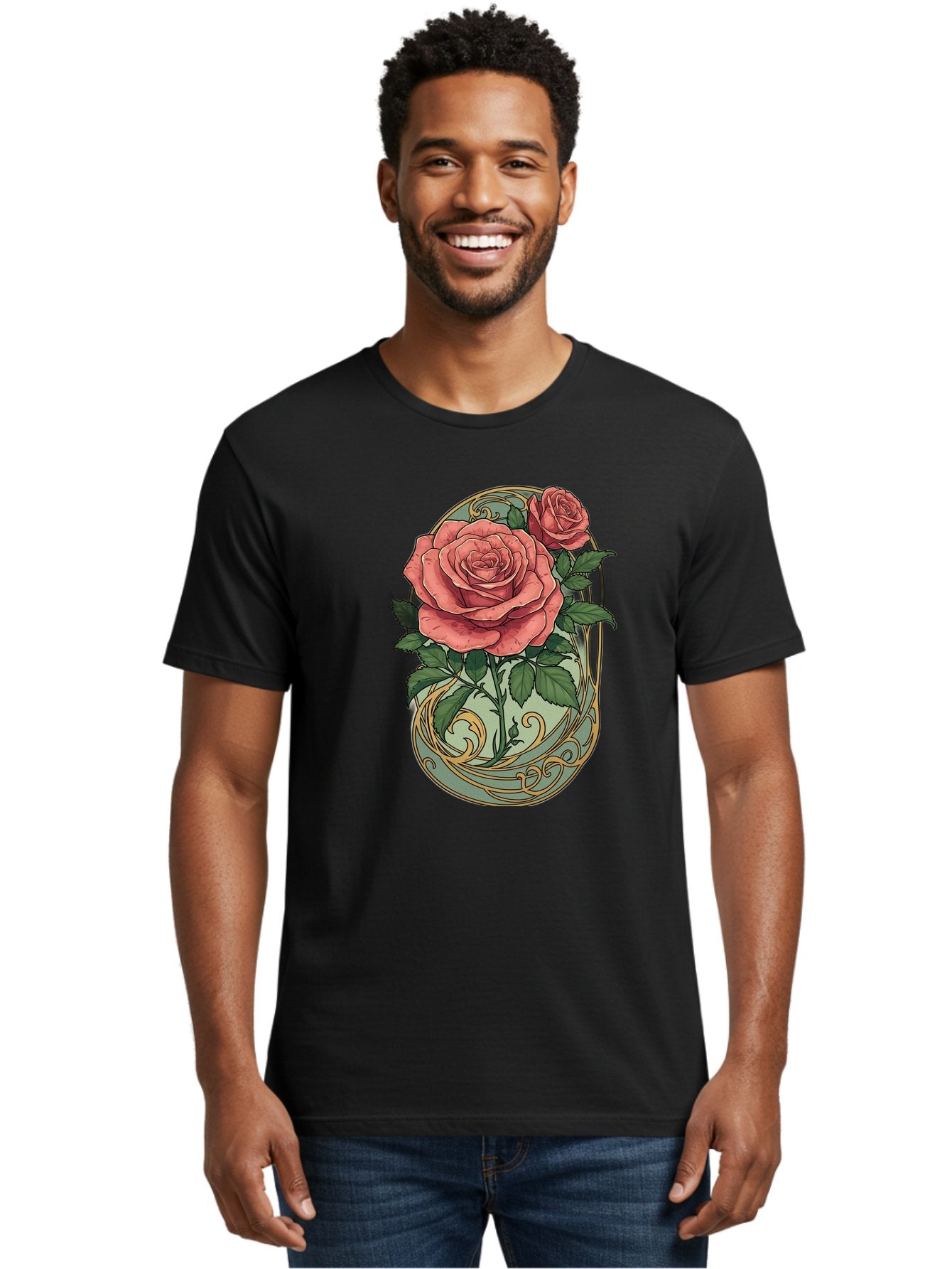 Roses-In-Vase Men'S Graphic Tee, 100% Cotton, Comfortable Casual Summer Wear, Machine Washable, Faberge Egg, Roses, Floral Arrangement, Ornate Design, Vintage Style, Decorative Art, Elegant Flowers, Luxury Decor, Beautiful Roses Bac380 30