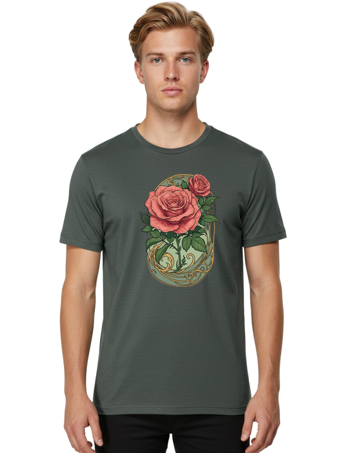 Roses-In-Vase Men'S Graphic Tee, 100% Cotton, Comfortable Casual Summer Wear, Machine Washable, Faberge Egg, Roses, Floral Arrangement, Ornate Design, Vintage Style, Decorative Art, Elegant Flowers, Luxury Decor, Beautiful Roses Bac380 26