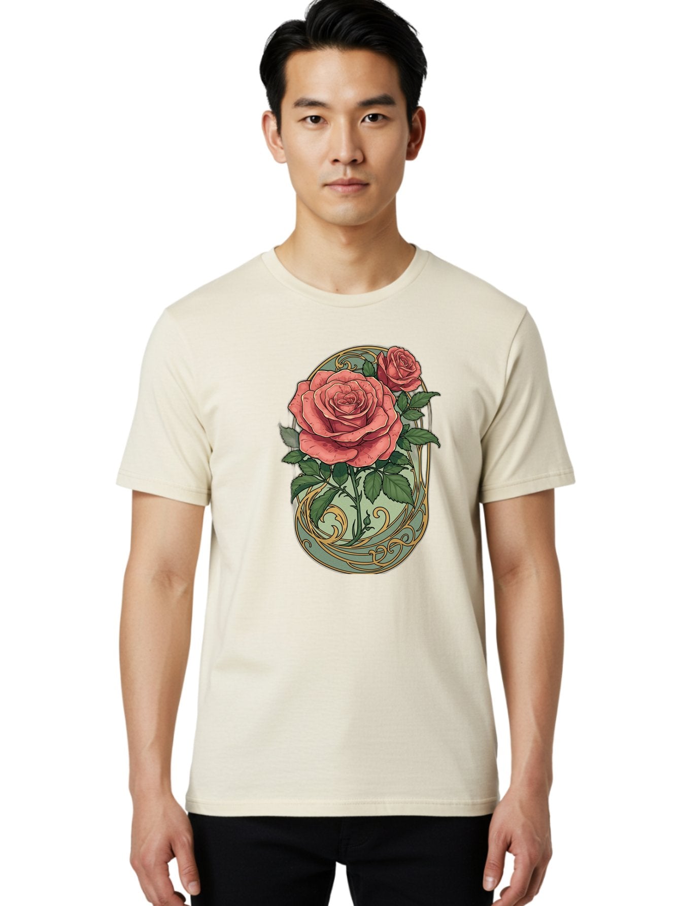 Roses-In-Vase Men'S Graphic Tee, 100% Cotton, Comfortable Casual Summer Wear, Machine Washable, Faberge Egg, Roses, Floral Arrangement, Ornate Design, Vintage Style, Decorative Art, Elegant Flowers, Luxury Decor, Beautiful Roses Bac380 25
