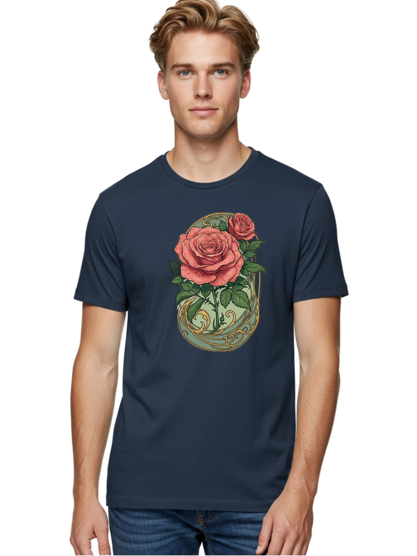 Roses-In-Vase Men'S Graphic Tee, 100% Cotton, Comfortable Casual Summer Wear, Machine Washable, Faberge Egg, Roses, Floral Arrangement, Ornate Design, Vintage Style, Decorative Art, Elegant Flowers, Luxury Decor, Beautiful Roses Bac380 20