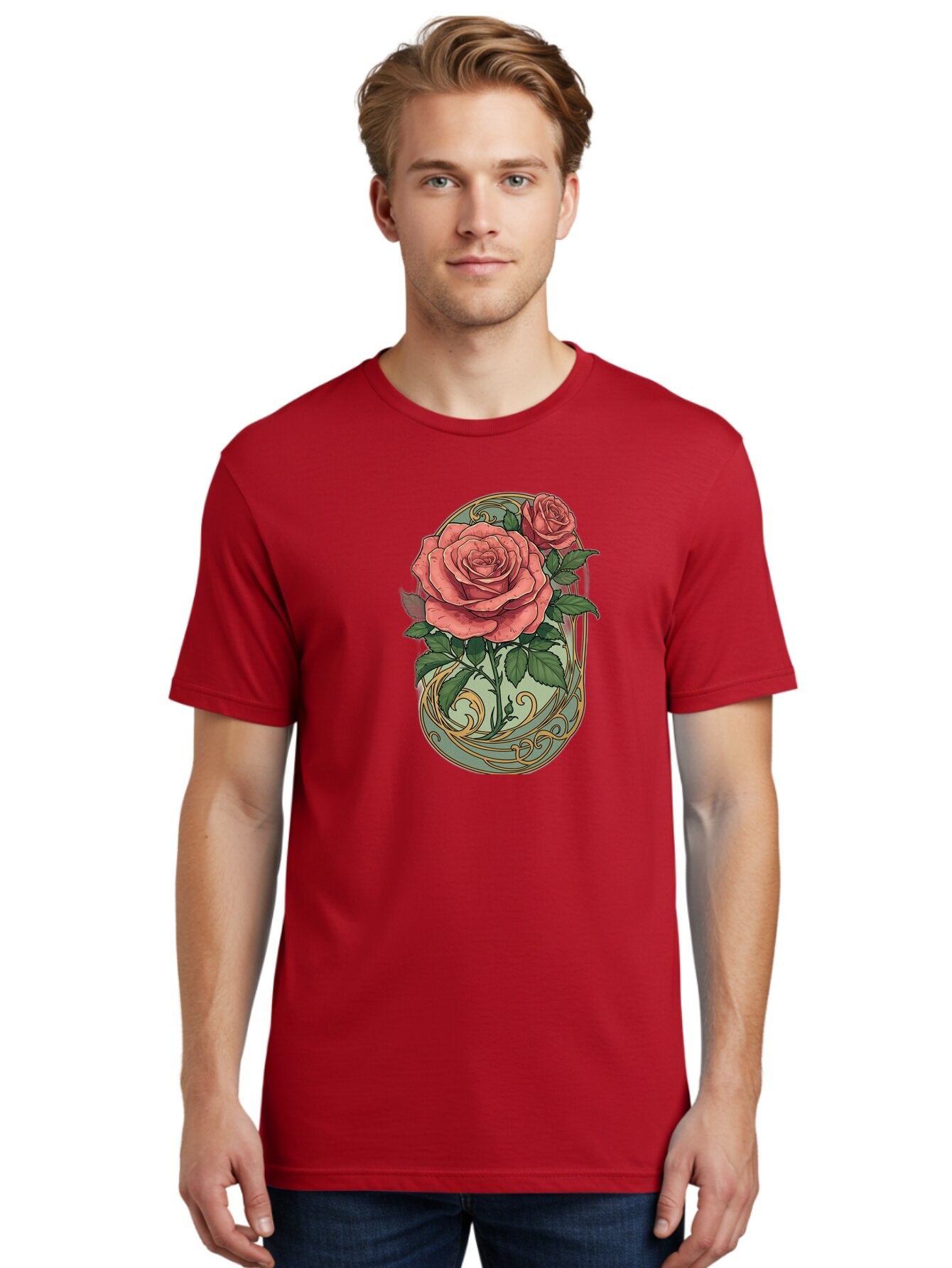 Roses-In-Vase Men'S Graphic Tee, 100% Cotton, Comfortable Casual Summer Wear, Machine Washable, Faberge Egg, Roses, Floral Arrangement, Ornate Design, Vintage Style, Decorative Art, Elegant Flowers, Luxury Decor, Beautiful Roses Bac380 23