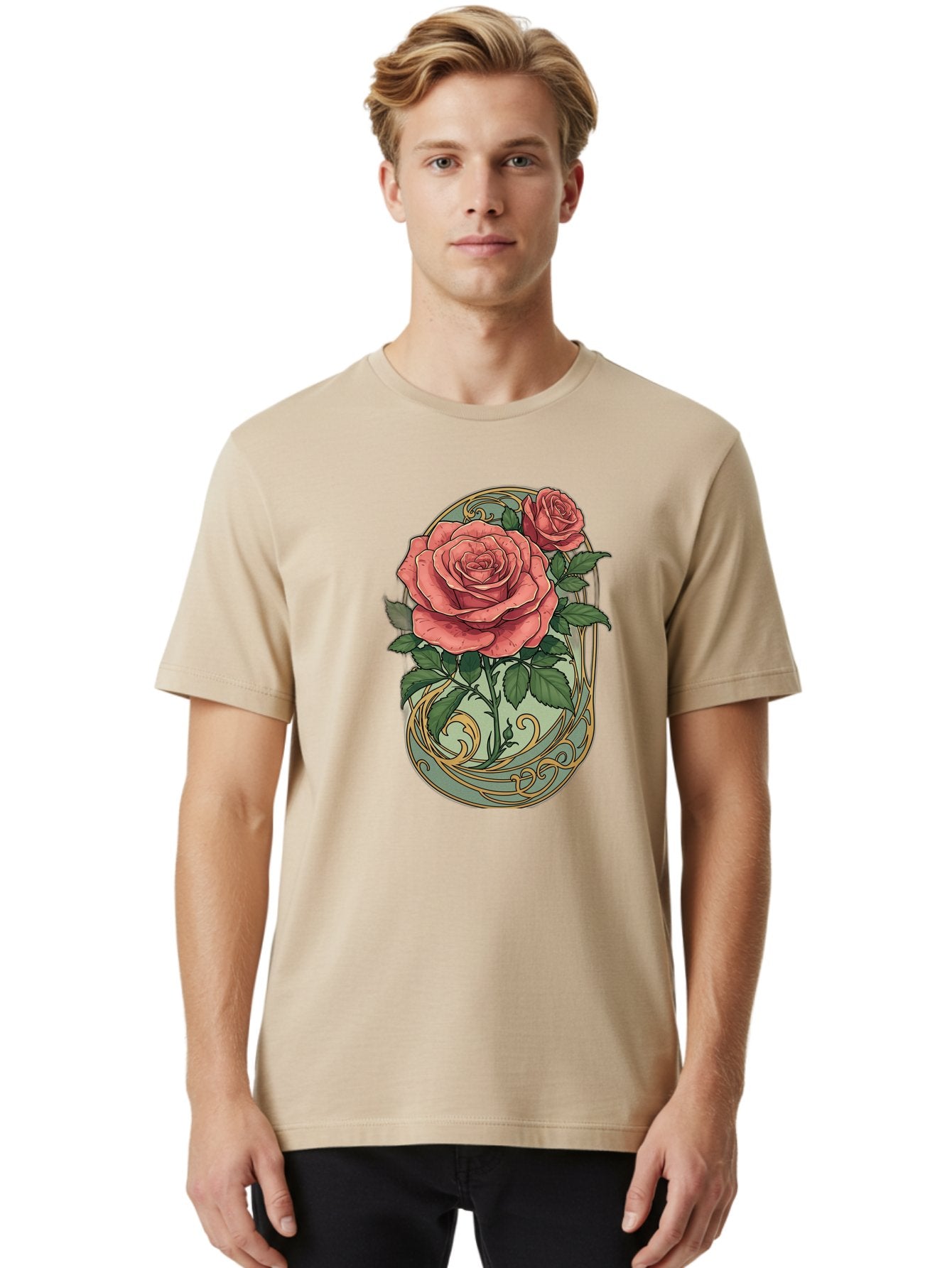 Roses-In-Vase Men'S Graphic Tee, 100% Cotton, Comfortable Casual Summer Wear, Machine Washable, Faberge Egg, Roses, Floral Arrangement, Ornate Design, Vintage Style, Decorative Art, Elegant Flowers, Luxury Decor, Beautiful Roses Bac380 29