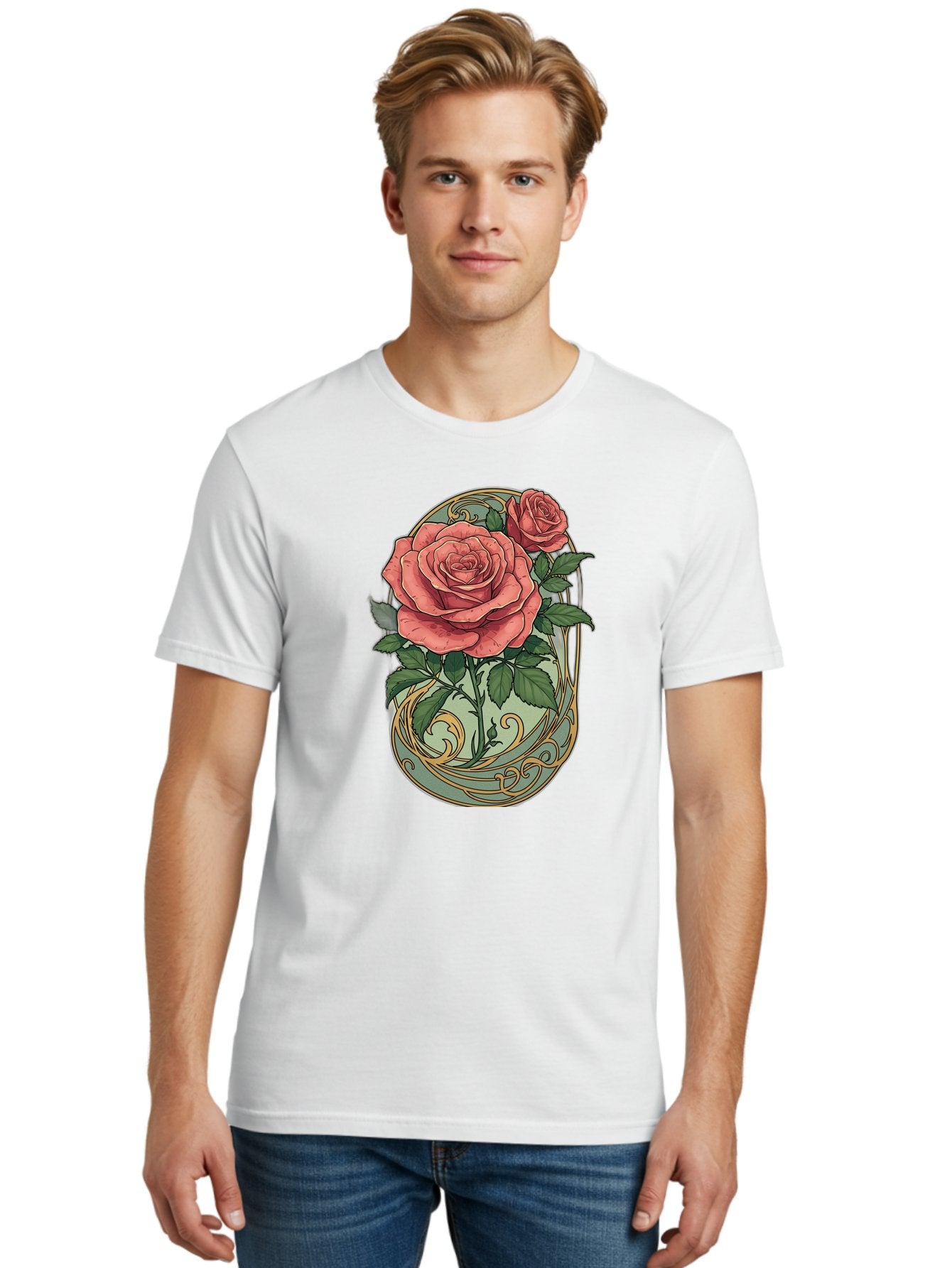 Roses-In-Vase Men'S Graphic Tee, 100% Cotton, Comfortable Casual Summer Wear, Machine Washable, Faberge Egg, Roses, Floral Arrangement, Ornate Design, Vintage Style, Decorative Art, Elegant Flowers, Luxury Decor, Beautiful Roses Bac380 27