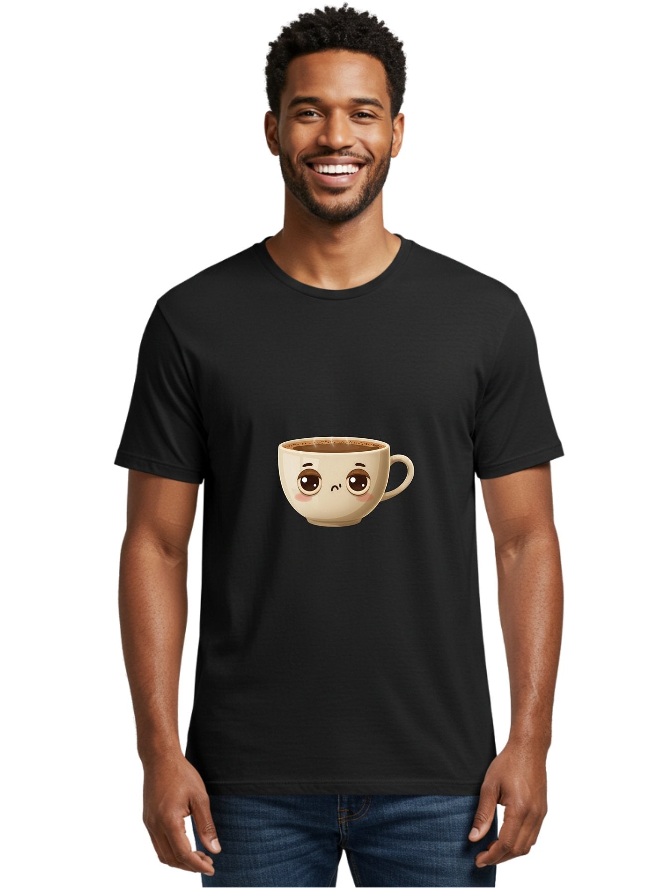Sad-Coffee-Cup Men'S Graphic Tee, 100% Cotton, Comfortable Casual Summer Wear, Machine Washable, Cartoon Coffee Cup, Sad Face, Coffee Drink, Kawaii Character, Adorable Illustration, Coffee Break, Beverage Mug, Emotional Expression Bac381 19