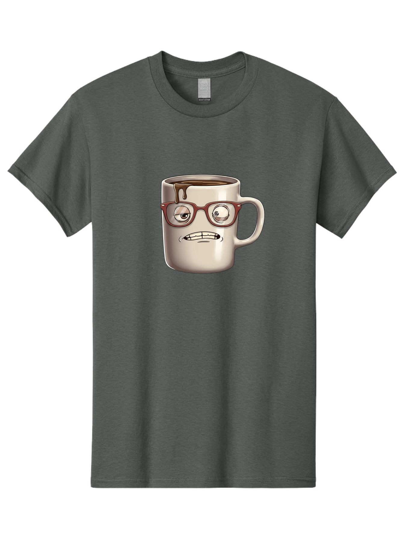 Sad-Coffee-Mug-1 Men'S Graphic Tee, 100% Cotton, Comfortable Casual Summer Wear, Machine Washable, Coffee Mug With Face, Cartoon Character, Anthropomorphic Design, Quirky Personality, Humorous Expression, Glasses, Coffee Stains, Bac382 14
