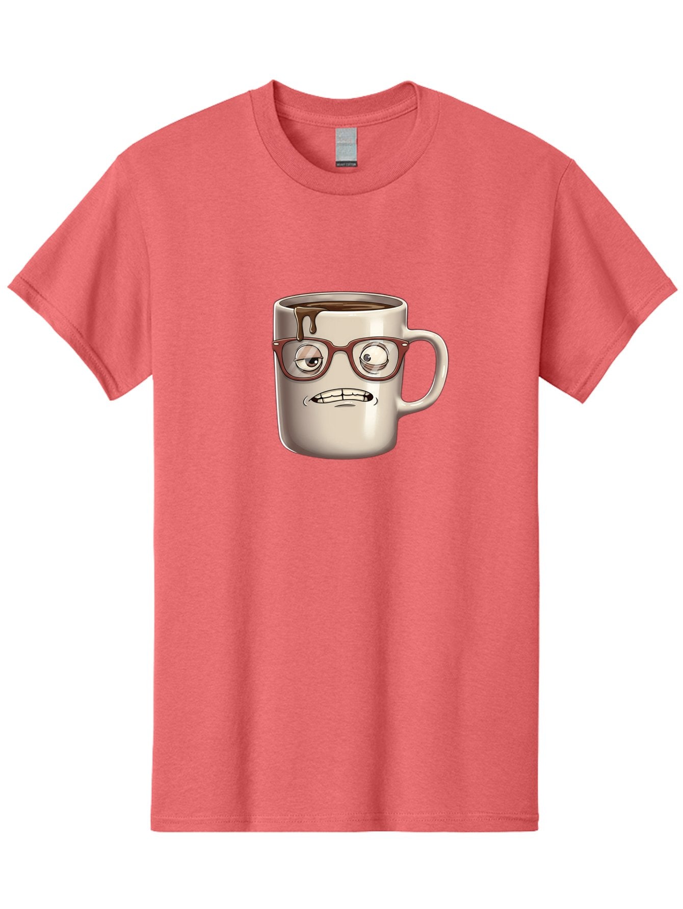 Sad-Coffee-Mug-1 Men'S Graphic Tee, 100% Cotton, Comfortable Casual Summer Wear, Machine Washable, Coffee Mug With Face, Cartoon Character, Anthropomorphic Design, Quirky Personality, Humorous Expression, Glasses, Coffee Stains, Bac382 4