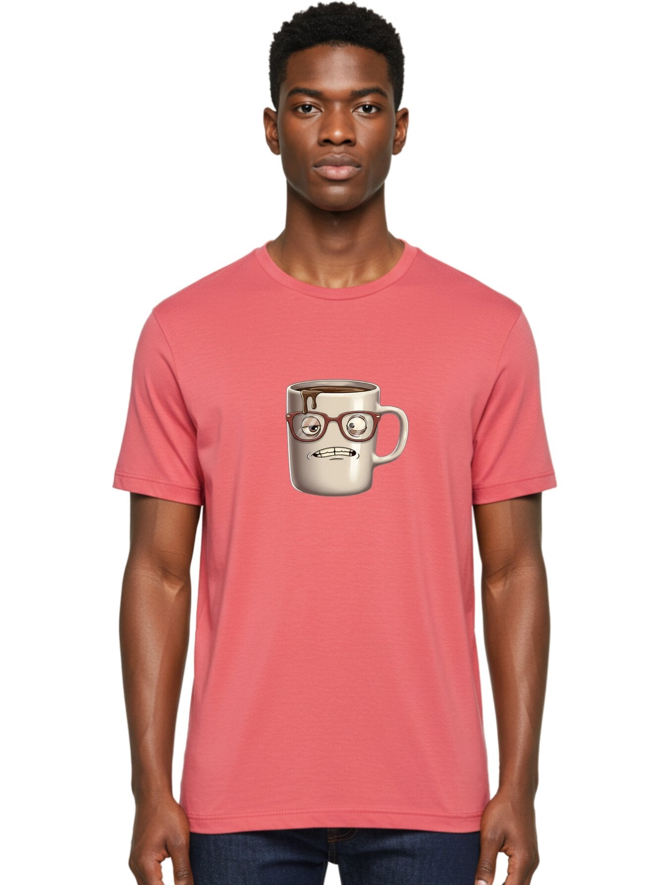 Sad-Coffee-Mug-1 Men'S Graphic Tee, 100% Cotton, Comfortable Casual Summer Wear, Machine Washable, Coffee Mug With Face, Cartoon Character, Anthropomorphic Design, Quirky Personality, Humorous Expression, Glasses, Coffee Stains, Bac382 18