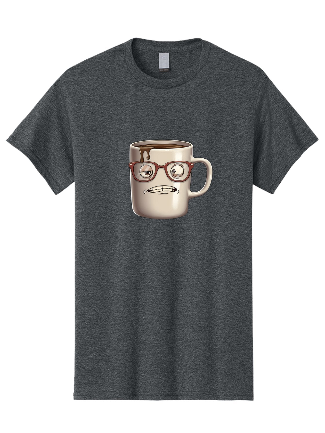 Sad-Coffee-Mug-1 Men'S Graphic Tee, 100% Cotton, Comfortable Casual Summer Wear, Machine Washable, Coffee Mug With Face, Cartoon Character, Anthropomorphic Design, Quirky Personality, Humorous Expression, Glasses, Coffee Stains, Bac382 13