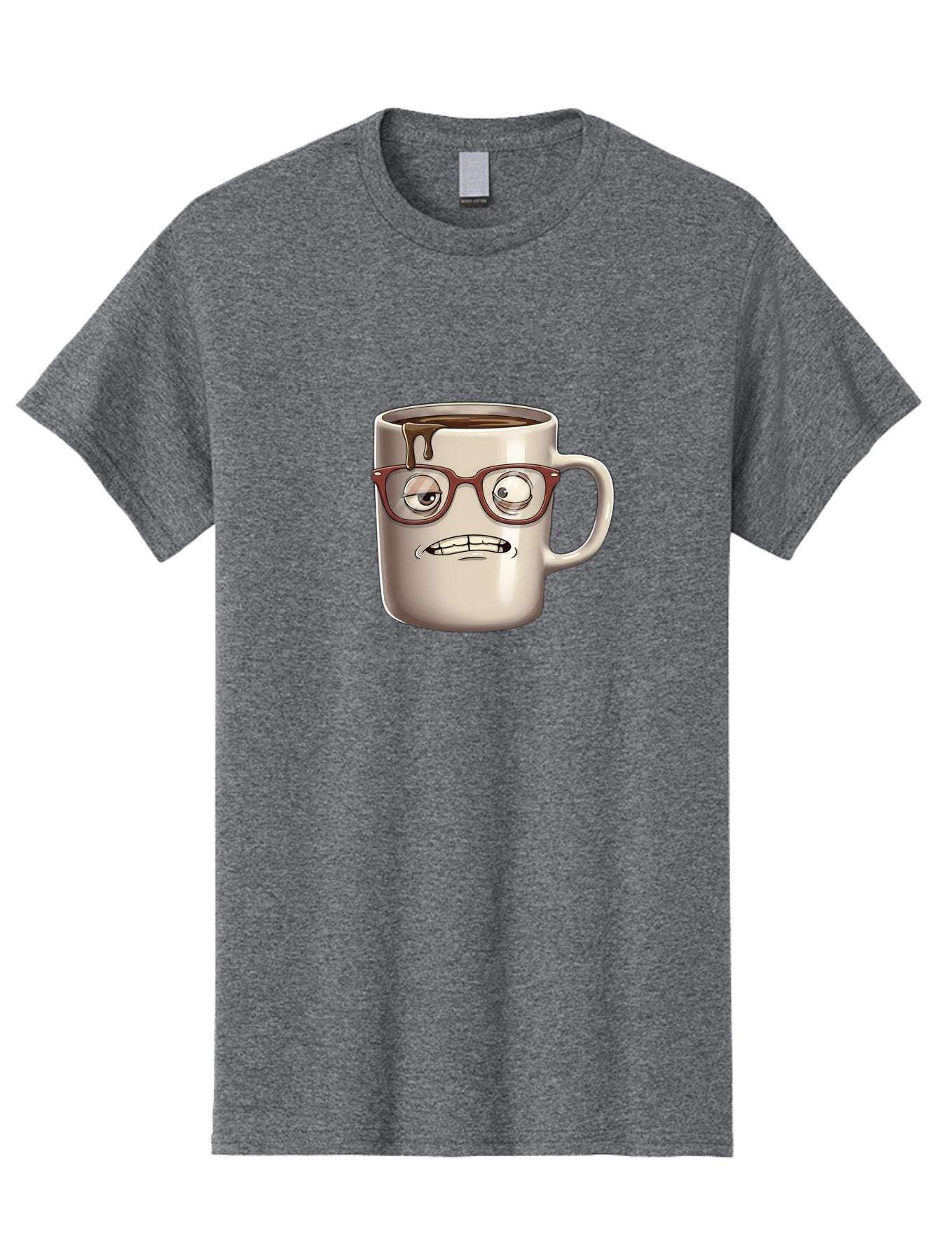 Sad-Coffee-Mug-1 Men'S Graphic Tee, 100% Cotton, Comfortable Casual Summer Wear, Machine Washable, Coffee Mug With Face, Cartoon Character, Anthropomorphic Design, Quirky Personality, Humorous Expression, Glasses, Coffee Stains, Bac382 10