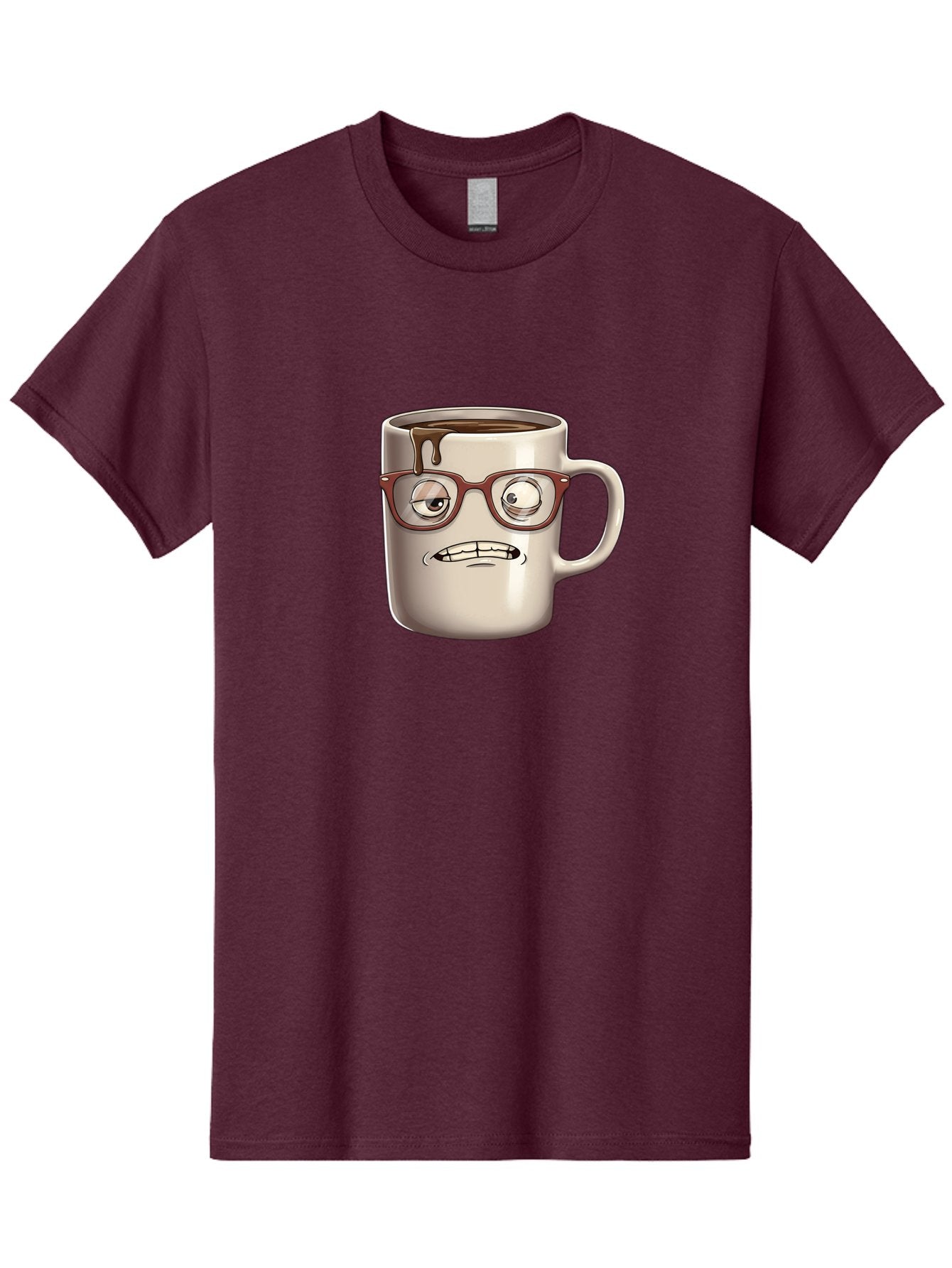 Sad-Coffee-Mug-1 Men'S Graphic Tee, 100% Cotton, Comfortable Casual Summer Wear, Machine Washable, Coffee Mug With Face, Cartoon Character, Anthropomorphic Design, Quirky Personality, Humorous Expression, Glasses, Coffee Stains, Bac382 9
