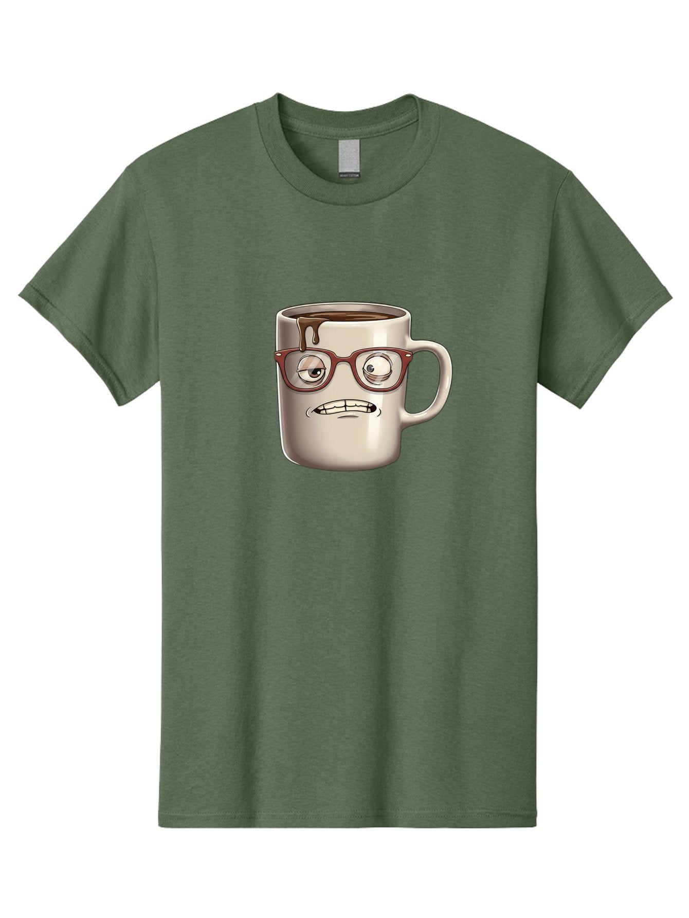 Sad-Coffee-Mug-1 Men'S Graphic Tee, 100% Cotton, Comfortable Casual Summer Wear, Machine Washable, Coffee Mug With Face, Cartoon Character, Anthropomorphic Design, Quirky Personality, Humorous Expression, Glasses, Coffee Stains, Bac382 12