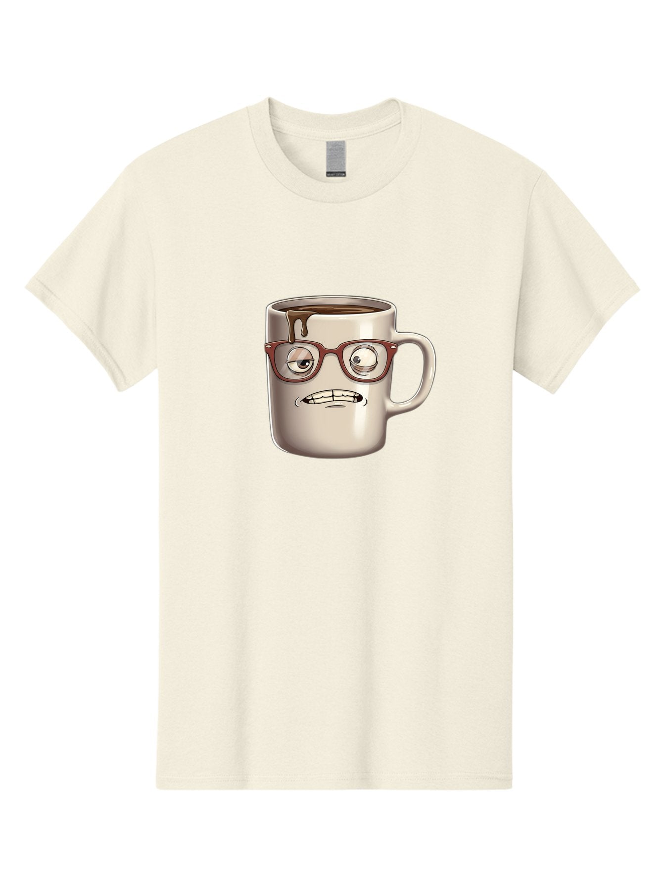 Sad-Coffee-Mug-1 Men'S Graphic Tee, 100% Cotton, Comfortable Casual Summer Wear, Machine Washable, Coffee Mug With Face, Cartoon Character, Anthropomorphic Design, Quirky Personality, Humorous Expression, Glasses, Coffee Stains, Bac382 7