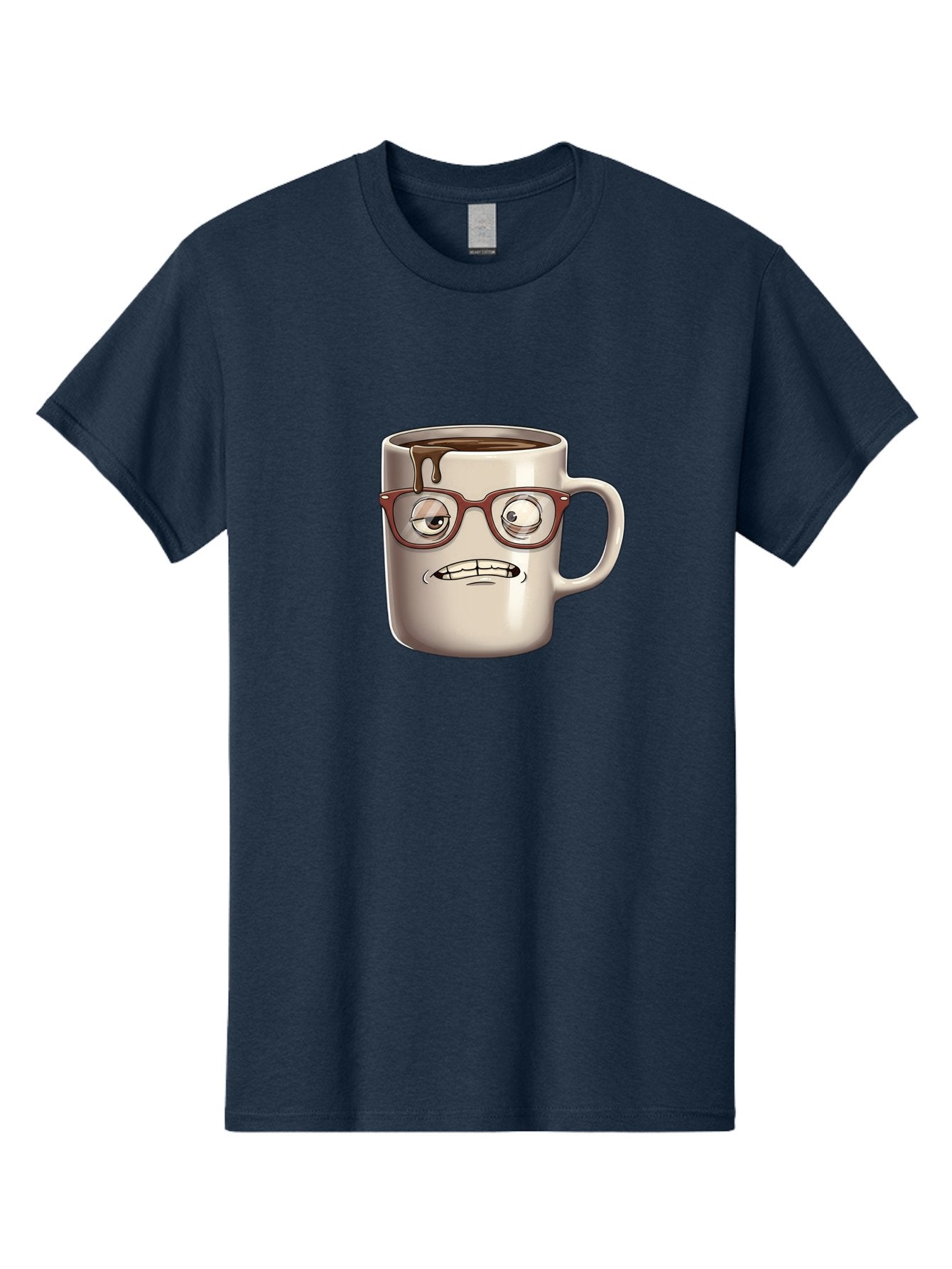 Sad-Coffee-Mug-1 Men'S Graphic Tee, 100% Cotton, Comfortable Casual Summer Wear, Machine Washable, Coffee Mug With Face, Cartoon Character, Anthropomorphic Design, Quirky Personality, Humorous Expression, Glasses, Coffee Stains, Bac382 5