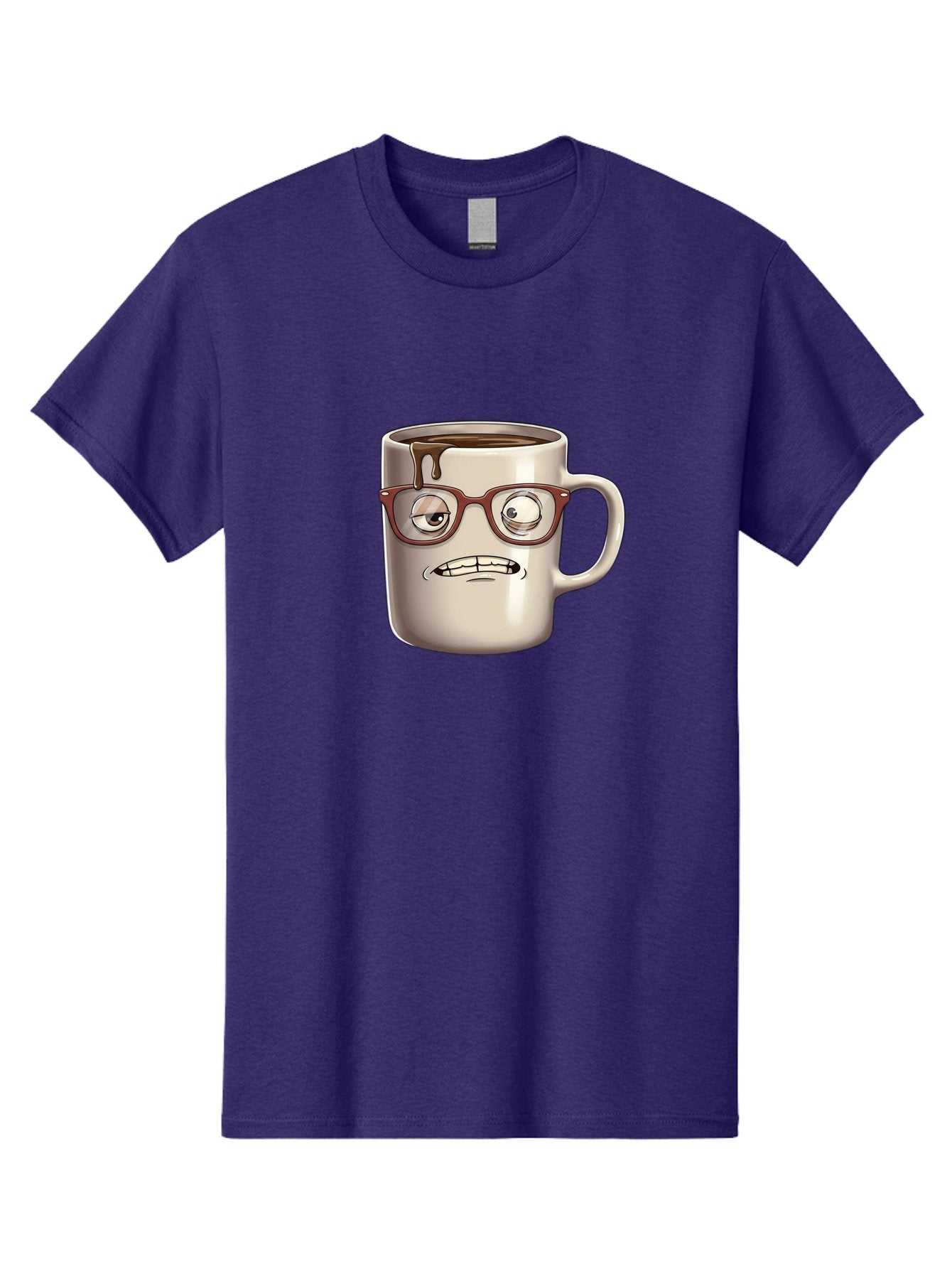 Sad-Coffee-Mug-1 Men'S Graphic Tee, 100% Cotton, Comfortable Casual Summer Wear, Machine Washable, Coffee Mug With Face, Cartoon Character, Anthropomorphic Design, Quirky Personality, Humorous Expression, Glasses, Coffee Stains, Bac382 11