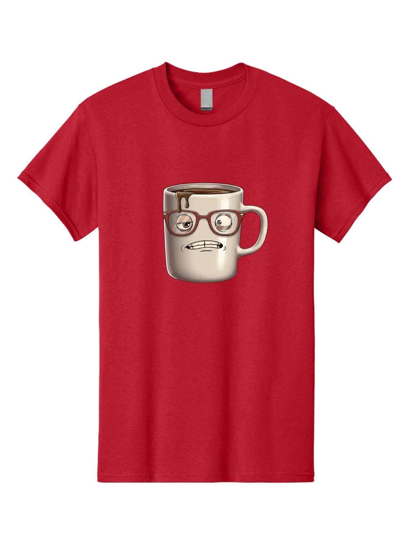 Sad-Coffee-Mug-1 Men'S Graphic Tee, 100% Cotton, Comfortable Casual Summer Wear, Machine Washable, Coffee Mug With Face, Cartoon Character, Anthropomorphic Design, Quirky Personality, Humorous Expression, Glasses, Coffee Stains, Bac382 8
