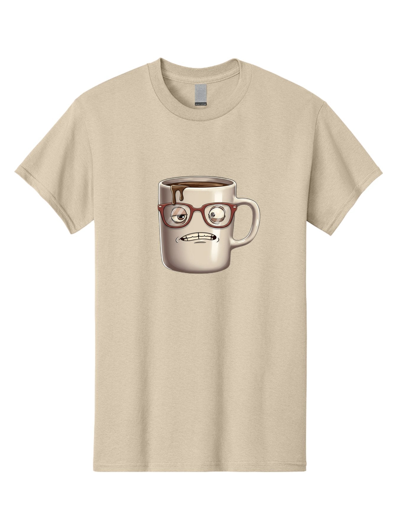 Sad-Coffee-Mug-1 Men'S Graphic Tee, 100% Cotton, Comfortable Casual Summer Wear, Machine Washable, Coffee Mug With Face, Cartoon Character, Anthropomorphic Design, Quirky Personality, Humorous Expression, Glasses, Coffee Stains, Bac382 15