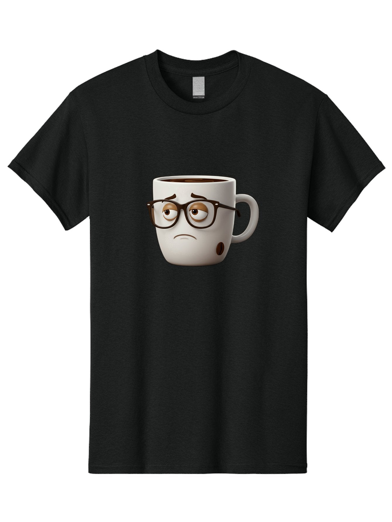 Sad-Coffee-Mug Men'S Graphic Tee, 100% Cotton, Comfortable Casual Summer Wear, Machine Washable, Coffee Mug With Face, Sad Expression, Black Glasses, Coffee Drink, Morning Routine, Daily Grind, Cartoon Character, Quirky Design, Funny Mug Bac384 15