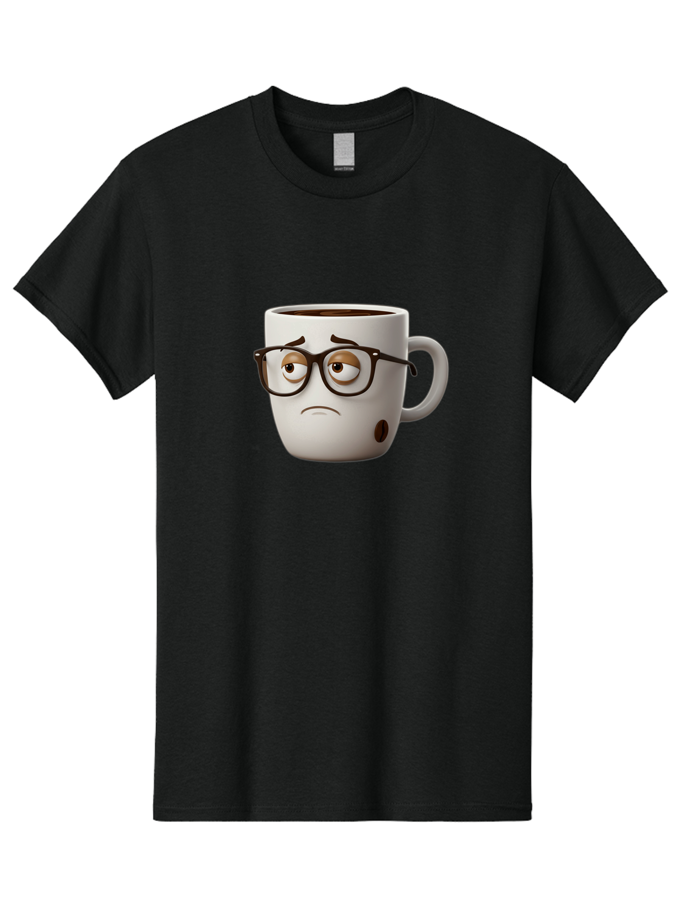 Sad-Coffee-Mug Men'S Graphic Tee, 100% Cotton, Comfortable Casual Summer Wear, Machine Washable, Coffee Mug With Face, Sad Expression, Black Glasses, Coffee Drink, Morning Routine, Daily Grind, Cartoon Character, Quirky Design, Funny Mug Bac384