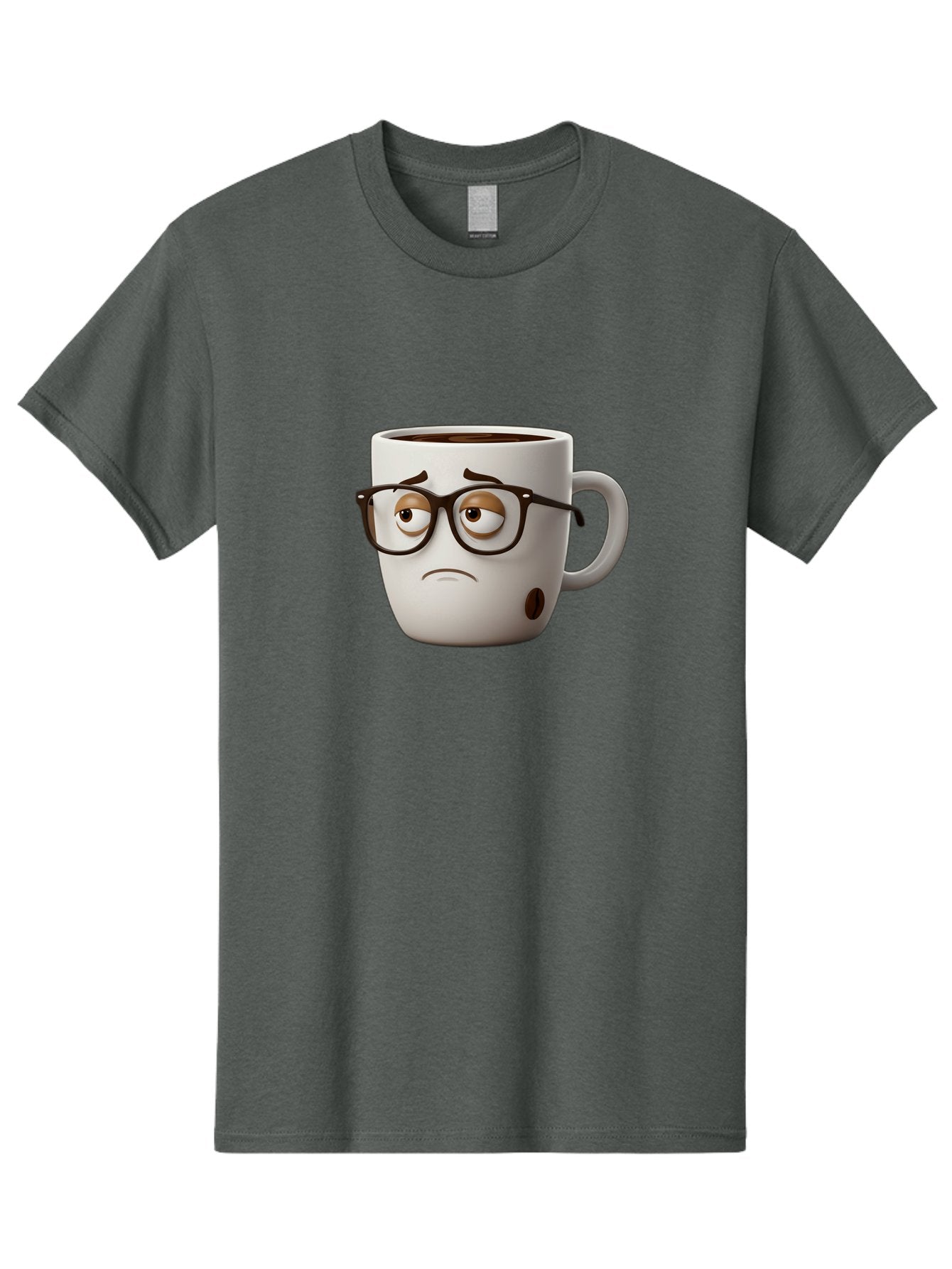 Sad-Coffee-Mug Men'S Graphic Tee, 100% Cotton, Comfortable Casual Summer Wear, Machine Washable, Coffee Mug With Face, Sad Expression, Black Glasses, Coffee Drink, Morning Routine, Daily Grind, Cartoon Character, Quirky Design, Funny Mug Bac384 13