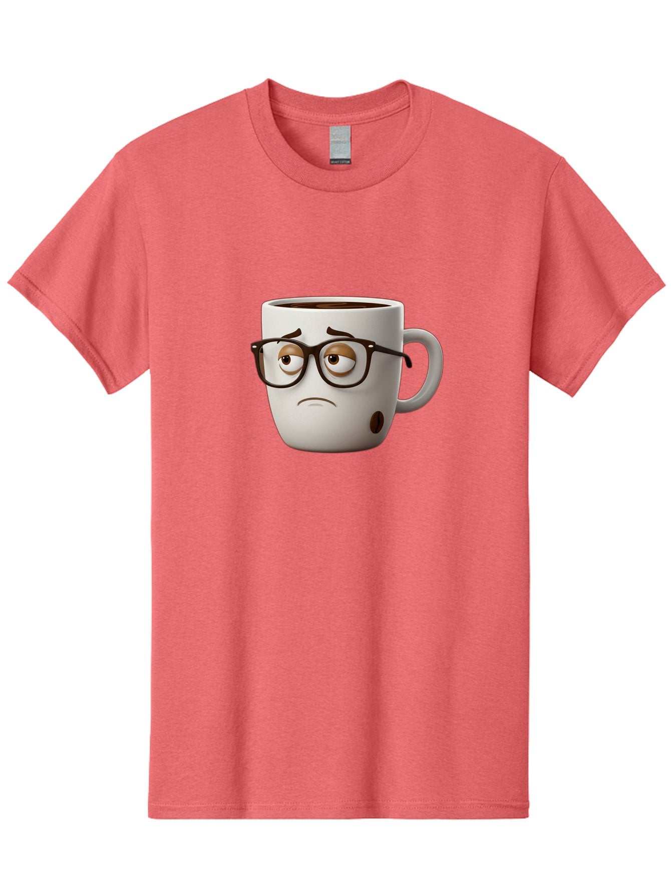 Sad-Coffee-Mug Men'S Graphic Tee, 100% Cotton, Comfortable Casual Summer Wear, Machine Washable, Coffee Mug With Face, Sad Expression, Black Glasses, Coffee Drink, Morning Routine, Daily Grind, Cartoon Character, Quirky Design, Funny Mug Bac384 3