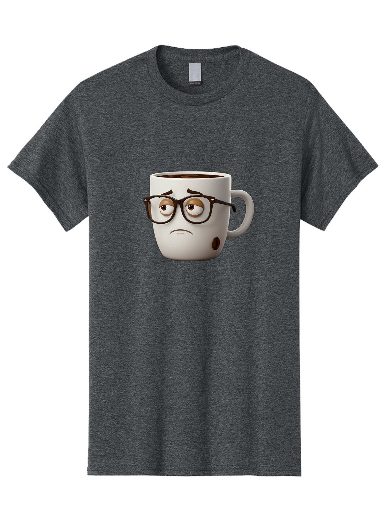 Sad-Coffee-Mug Men'S Graphic Tee, 100% Cotton, Comfortable Casual Summer Wear, Machine Washable, Coffee Mug With Face, Sad Expression, Black Glasses, Coffee Drink, Morning Routine, Daily Grind, Cartoon Character, Quirky Design, Funny Mug Bac384